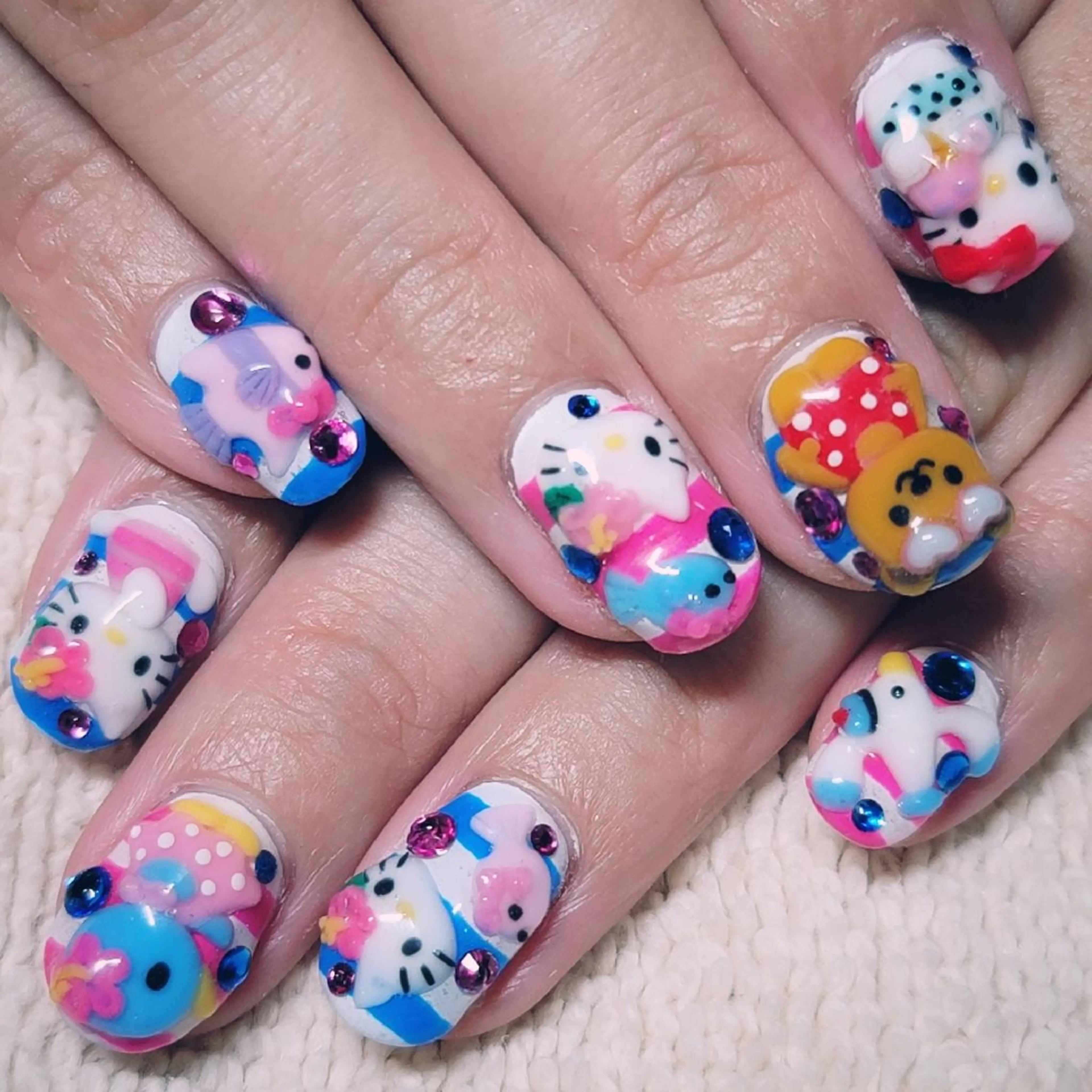 ネイル ブルー ボーダー ピンク ホワイト ハンドネイル よしだ ひろきのネイルデザイン