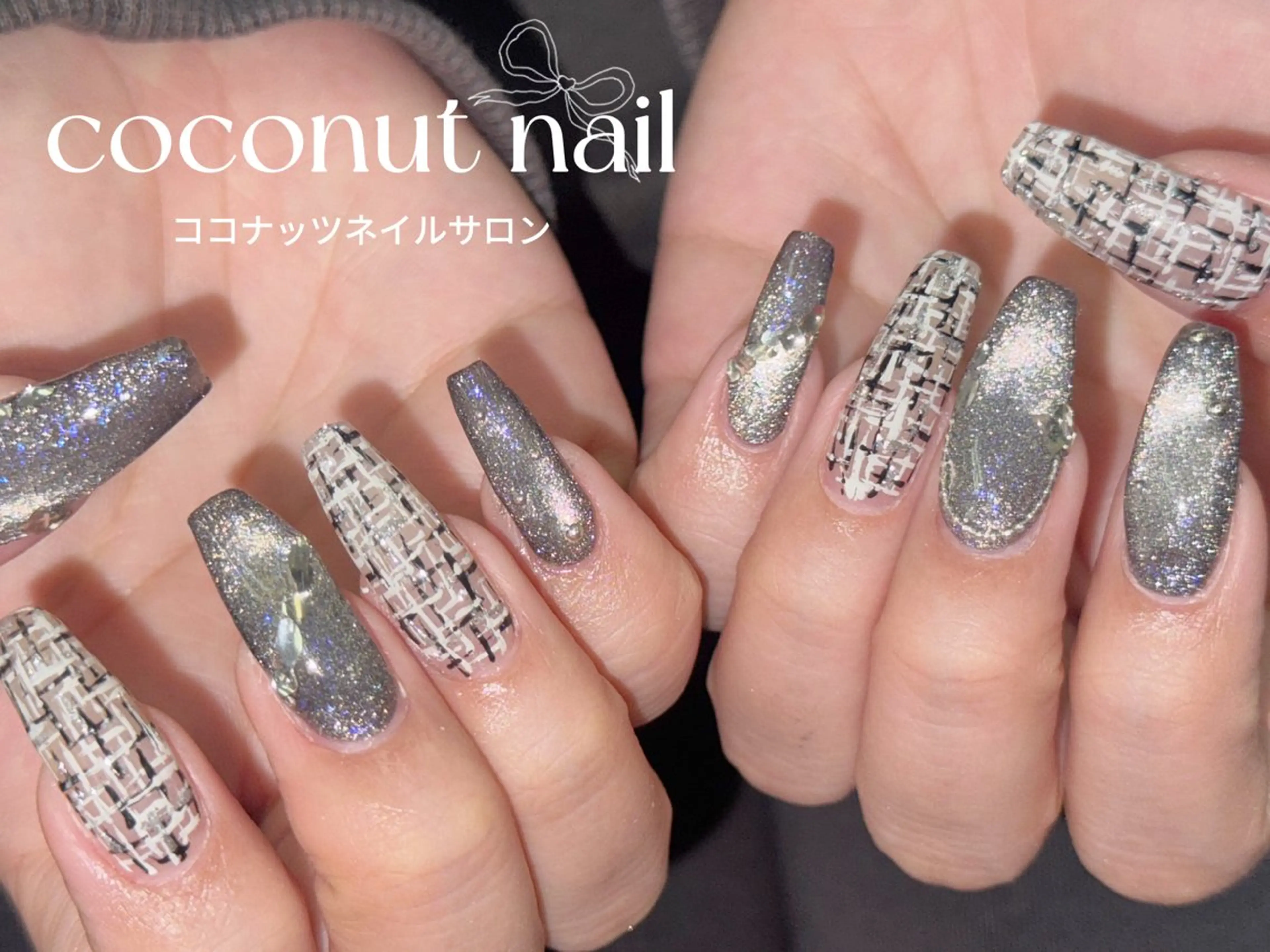 ネイル べっ甲ネイル フレンチネイル キラキラネイル マグネットネイル 大理石ネイル(マーブル) ハンドネイル 神田 ココナッツのネイルデザイン