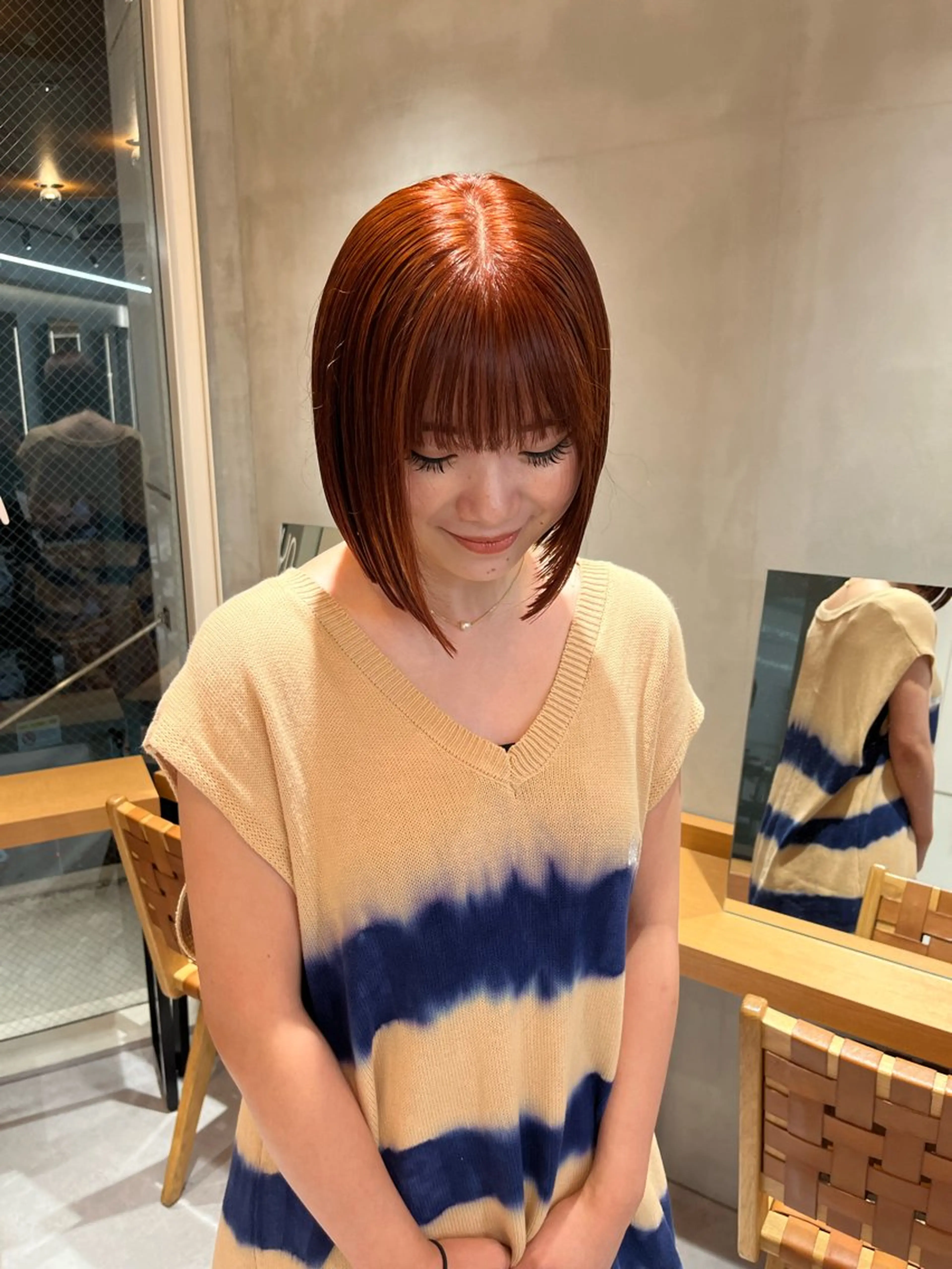 ミディアム カラー カット ヘアカラー トリートメント ボブ&透明感カラー ♡TOMOEのヘアスタイル