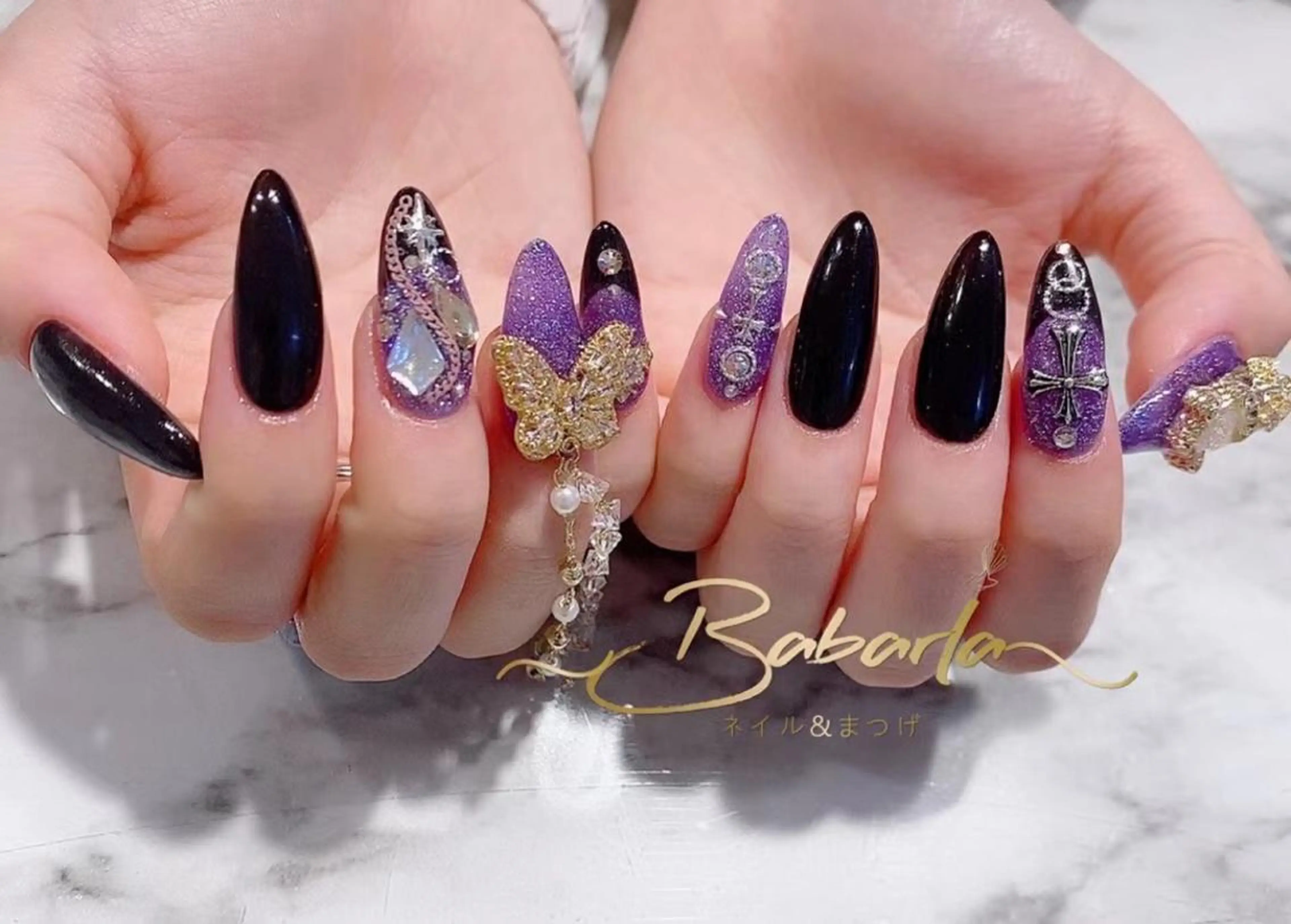 ネイル ラメ(グリッター) パープル Babarla Nailのネイルデザイン