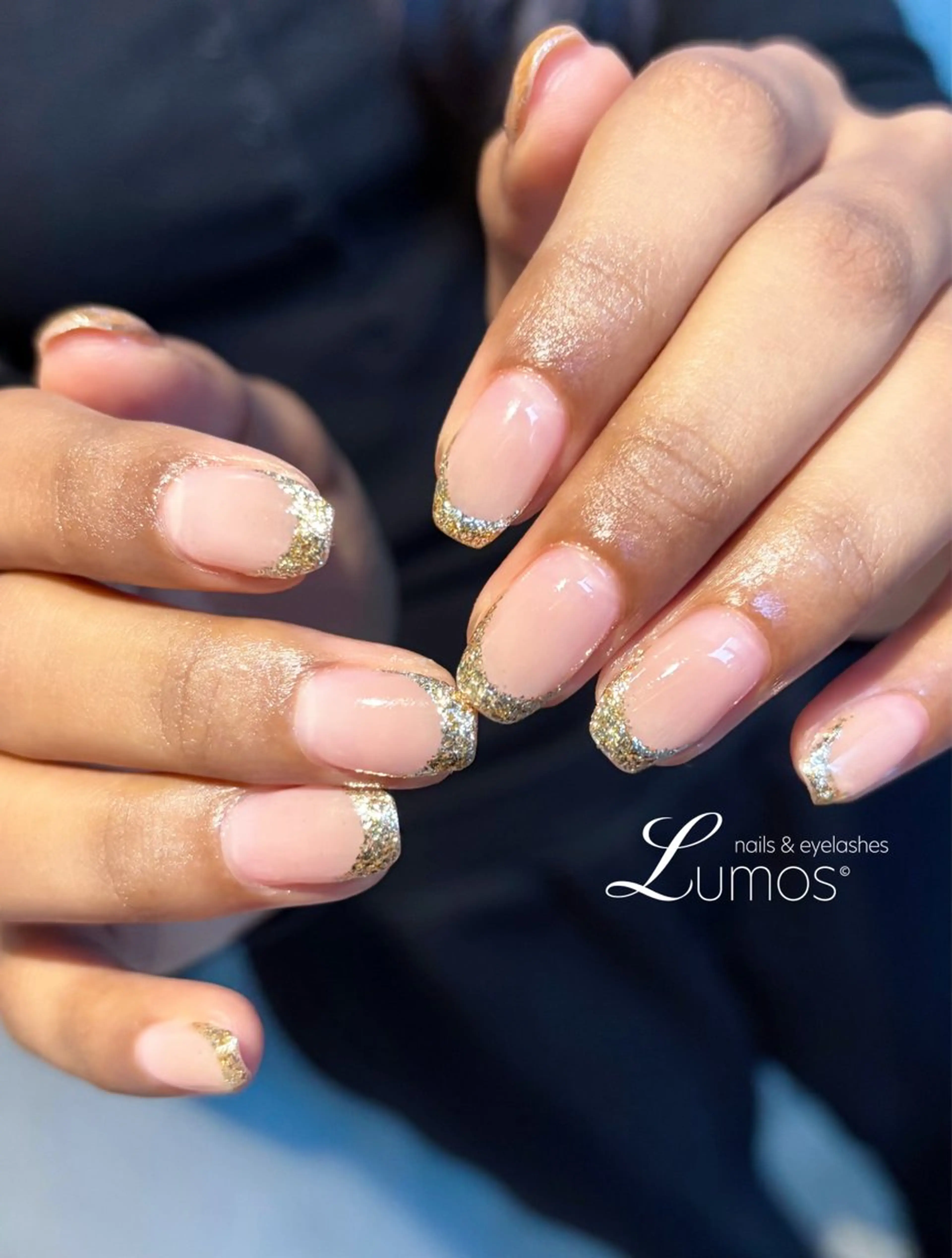 ネイル フレンチネイル ゴールド ラメ(グリッター) Lumos  nails&eyelashes 桜川所属・Lumos Rikaのネイルデザイン