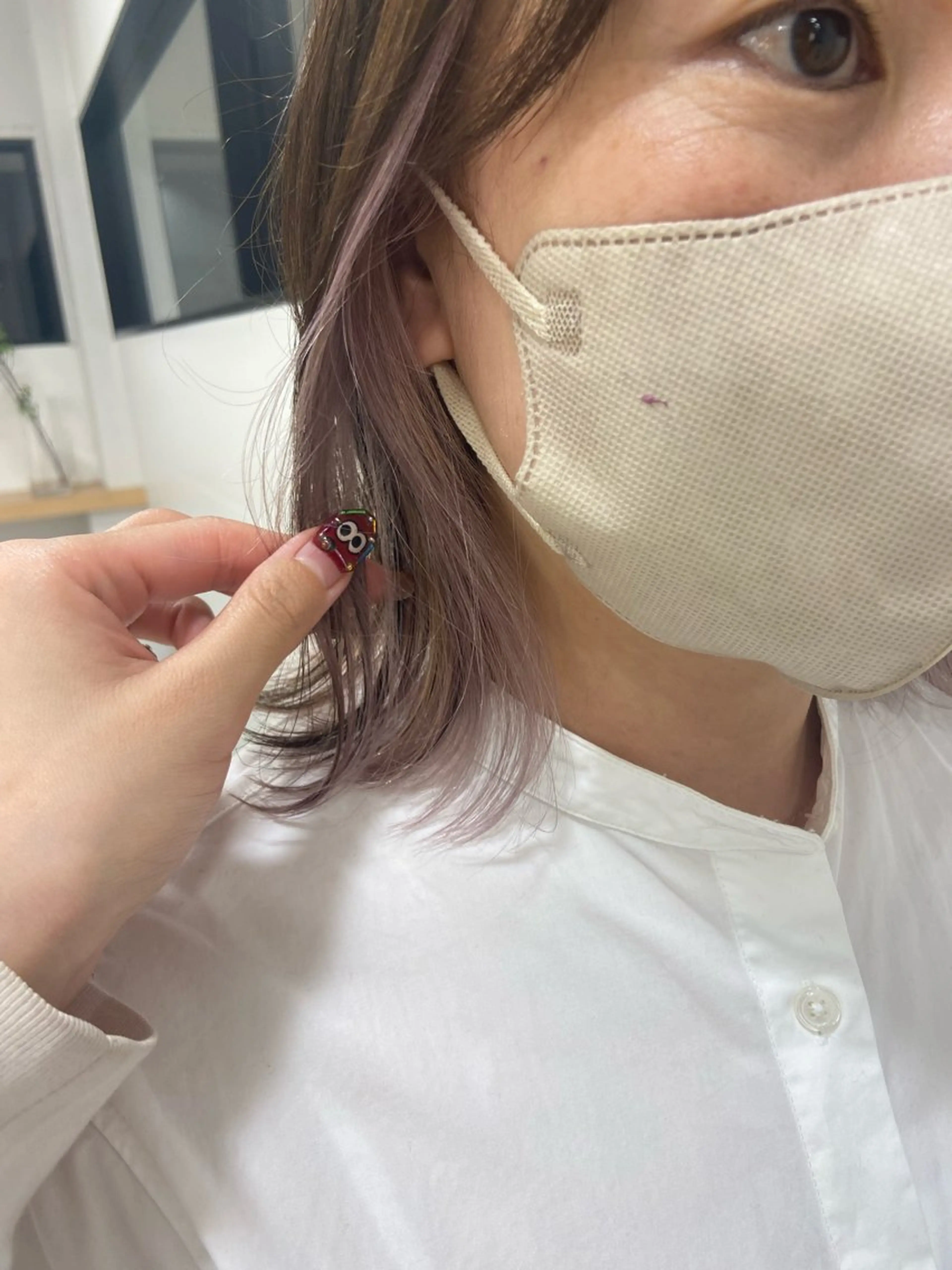 ミディアム カラー ブリーチ デザインカラー ピンクカラー ホワイトピンク ヘアカラー トリートメント ブリーチ/ツヤカラー /SARA 金山のヘアスタイル