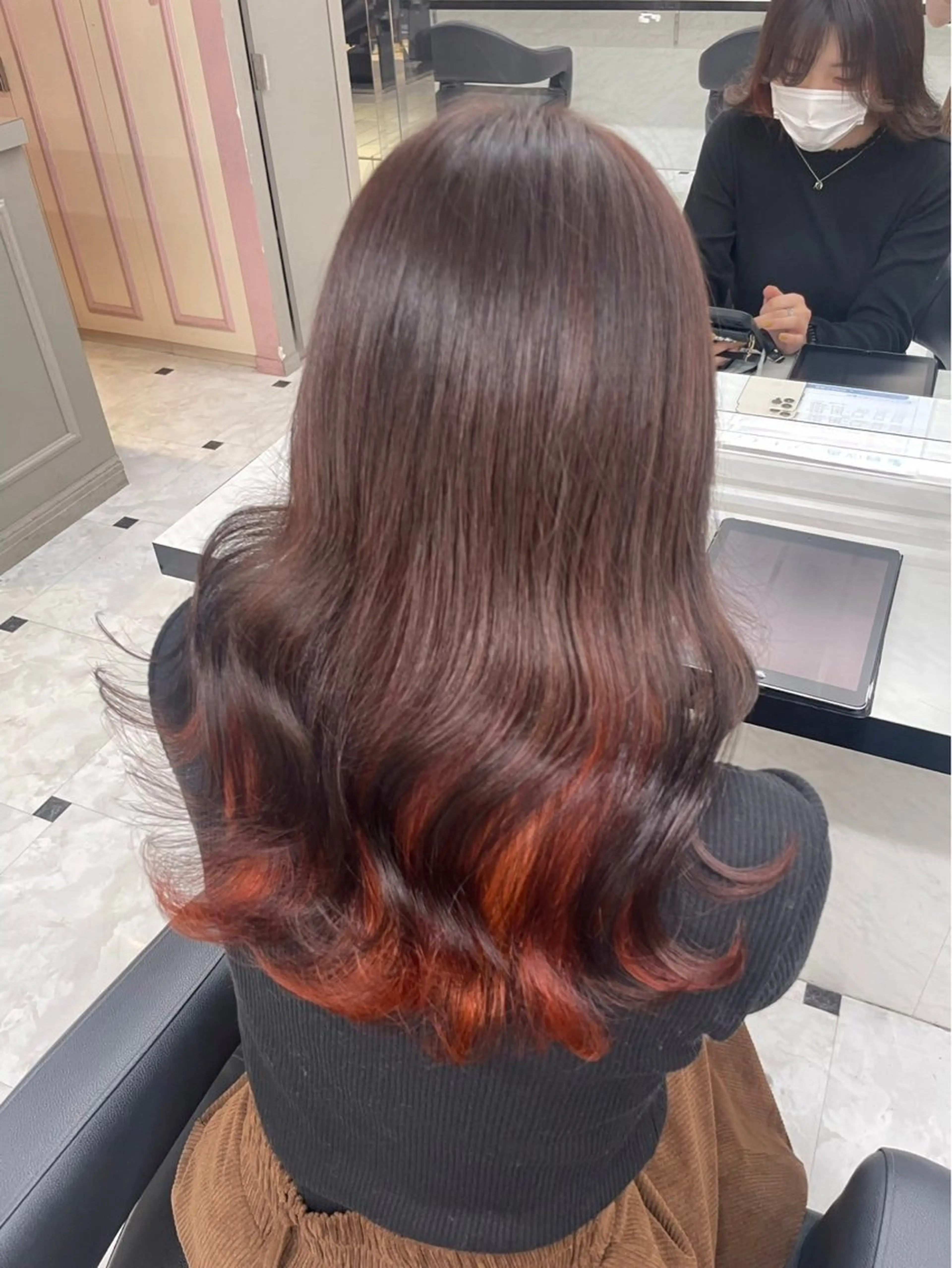 ロング カラー カシス オレンジ メンズ特化/上野 暖色カラー ダイチのヘアスタイル