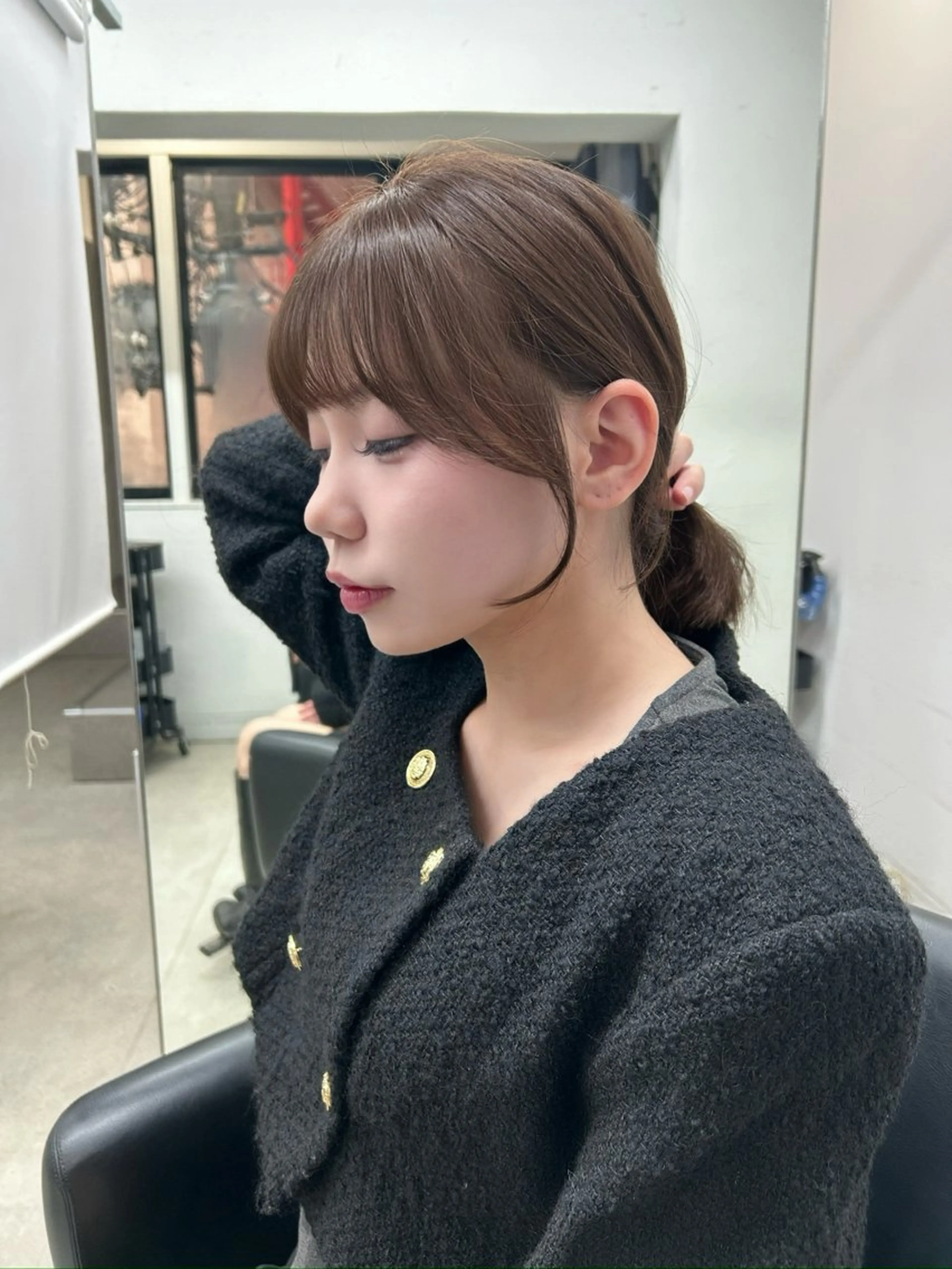 ミディアム ケアカラー くびれヘア 髪質改善 韓国風ヘア レイヤーカット カット sunc所属・梅田l大人韓国ヘア レイヤー×艶カラーのヘアスタイル