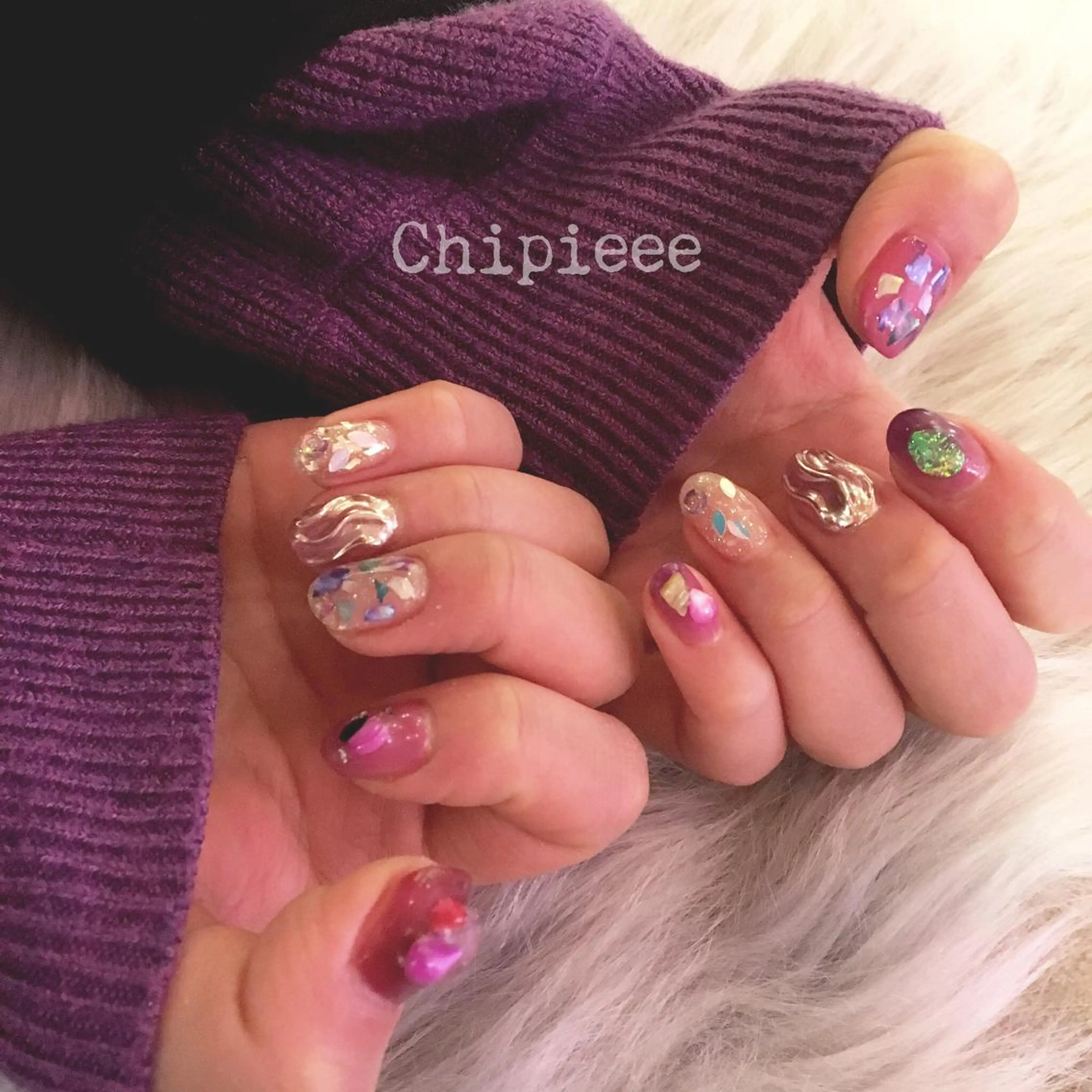 ネイル ニュアンスネイル ピンク パープル revia所属・ERI Nailistのネイルデザイン