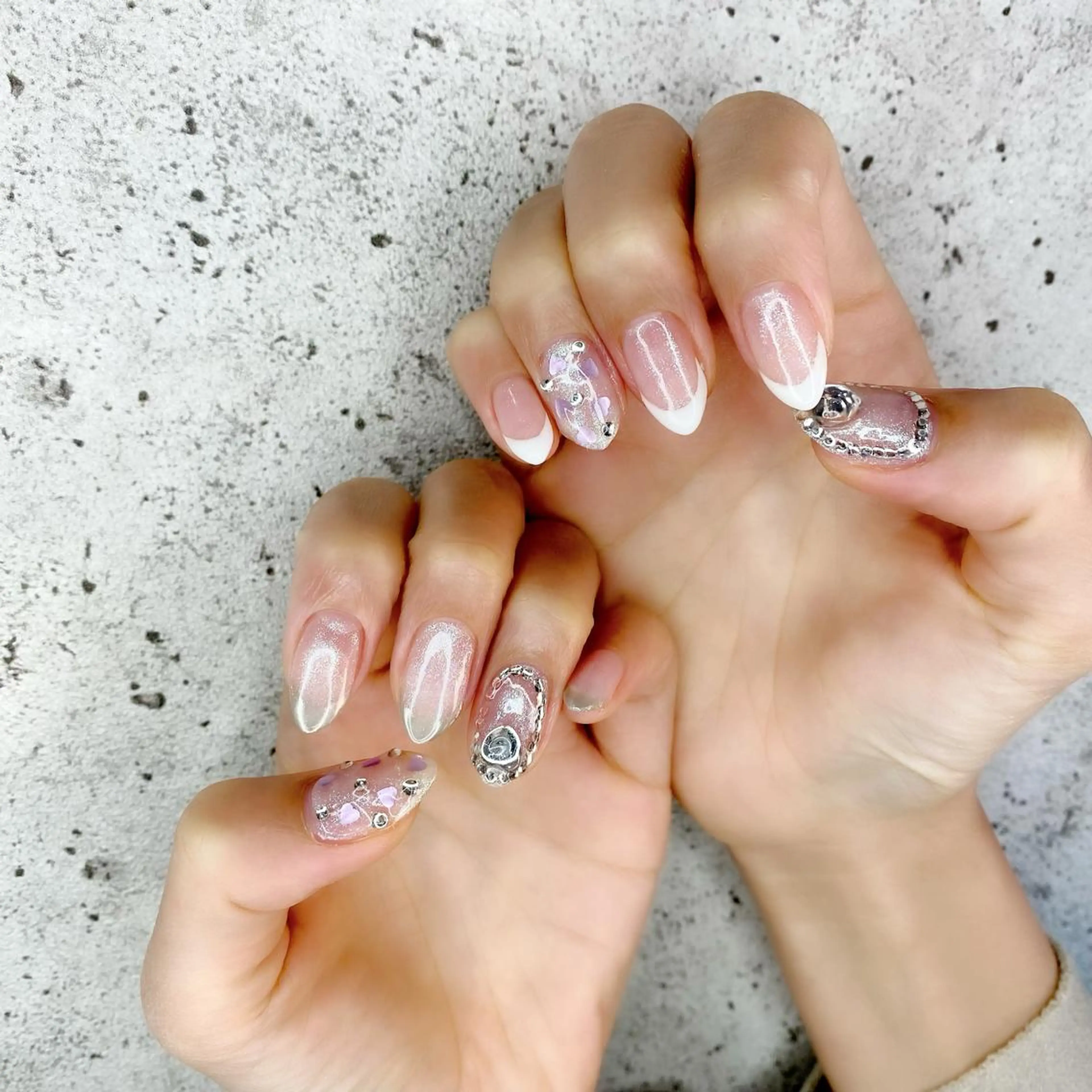 セミロング カラー パーマ ヘアアレンジ メンズ キッズ ネイル マツエク・マツパ フレンチネイル ハート ミラーネイル ハンドネイル Salon Ｋのネイルデザイン