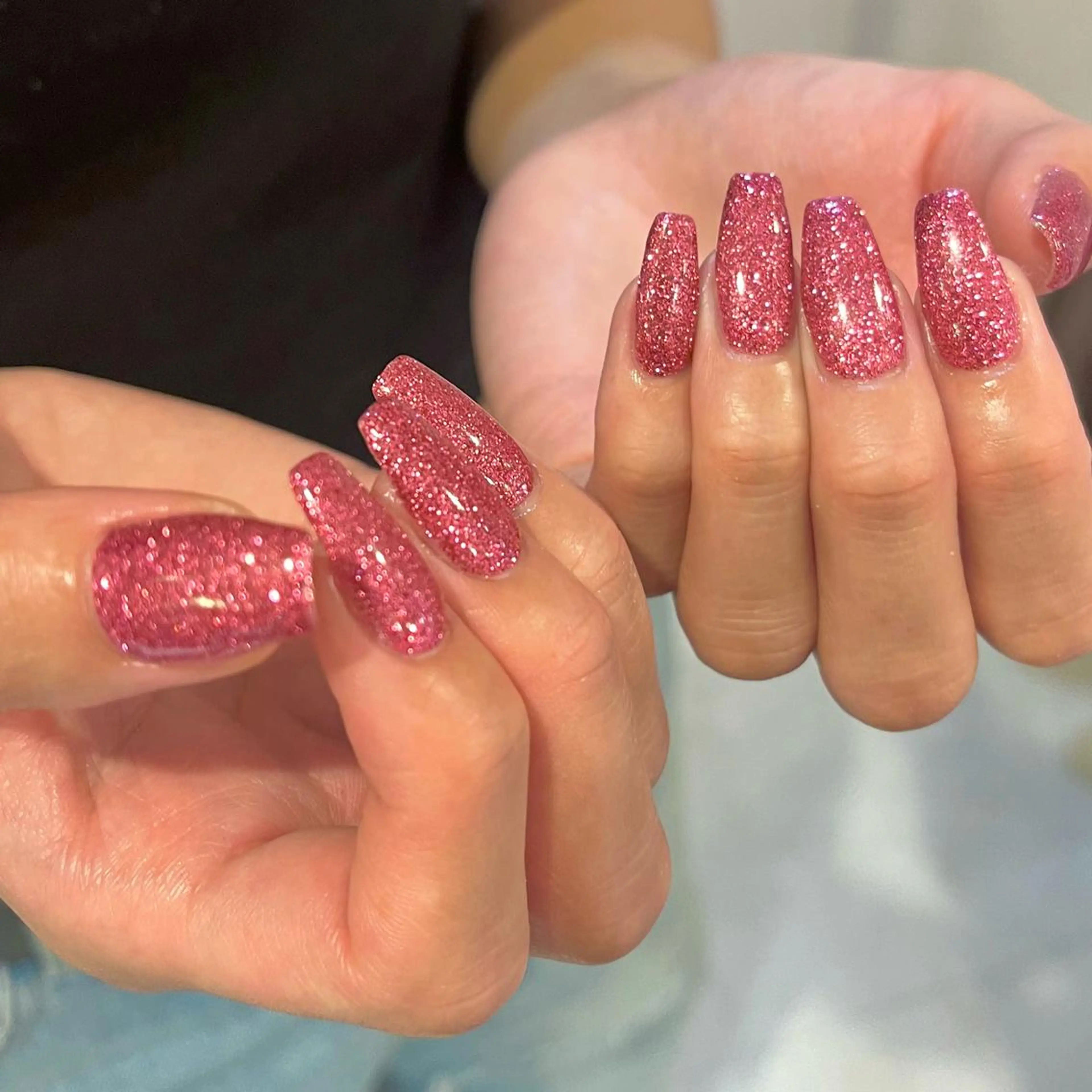 ネイル ブルー キラキラネイル ラメ(グリッター) ワンカラーネイル ピンク ハンドネイル para ☀︎ sol by BECK所属・Para Sol nail　Maoのネイルデザイン