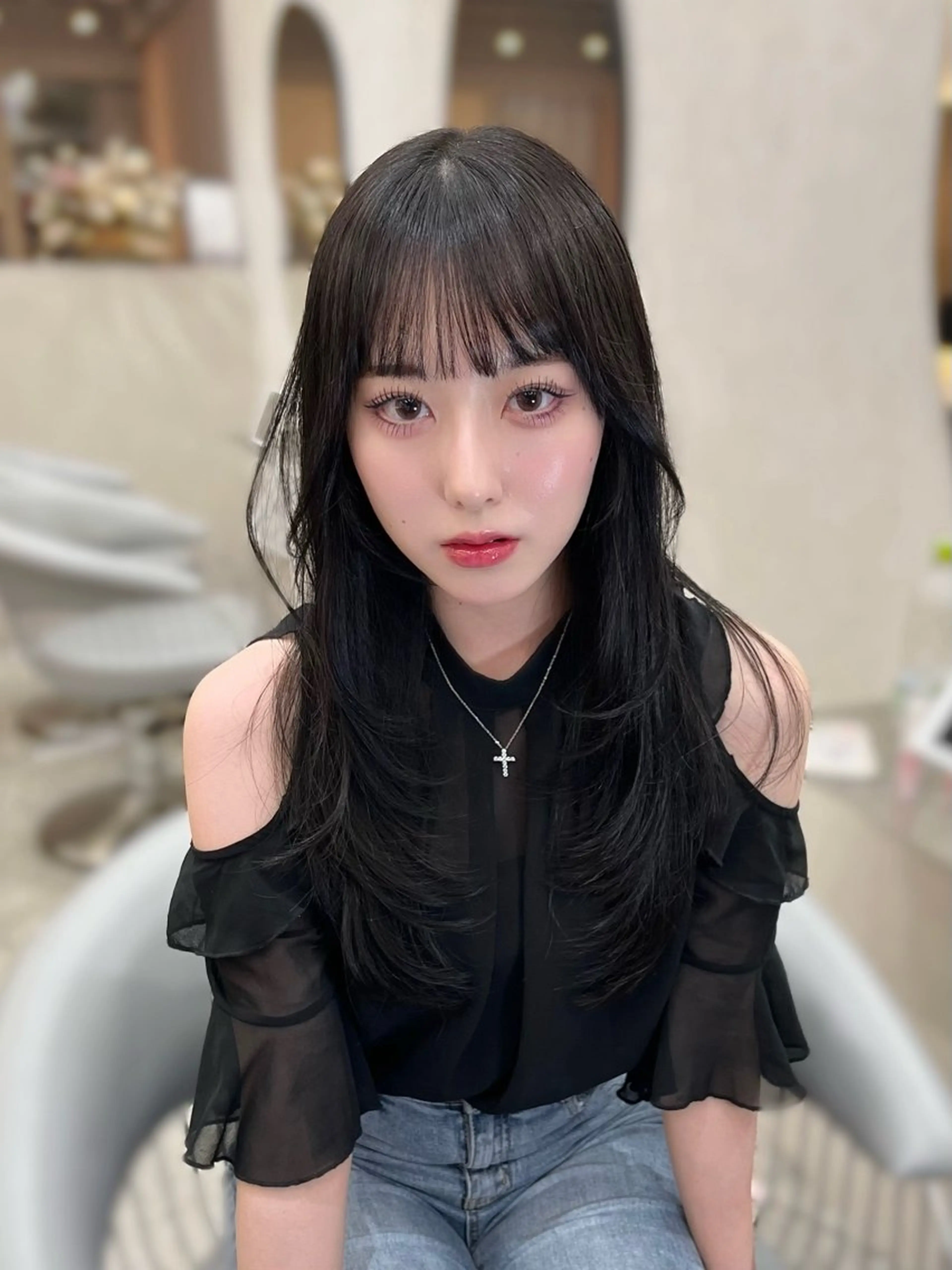 セミロング 韓国風ヘア レイヤーカット カット ヘアカラー トリートメント 韓国ハッシュカット/ 新宿/髪質改善/岡崎のヘアスタイル