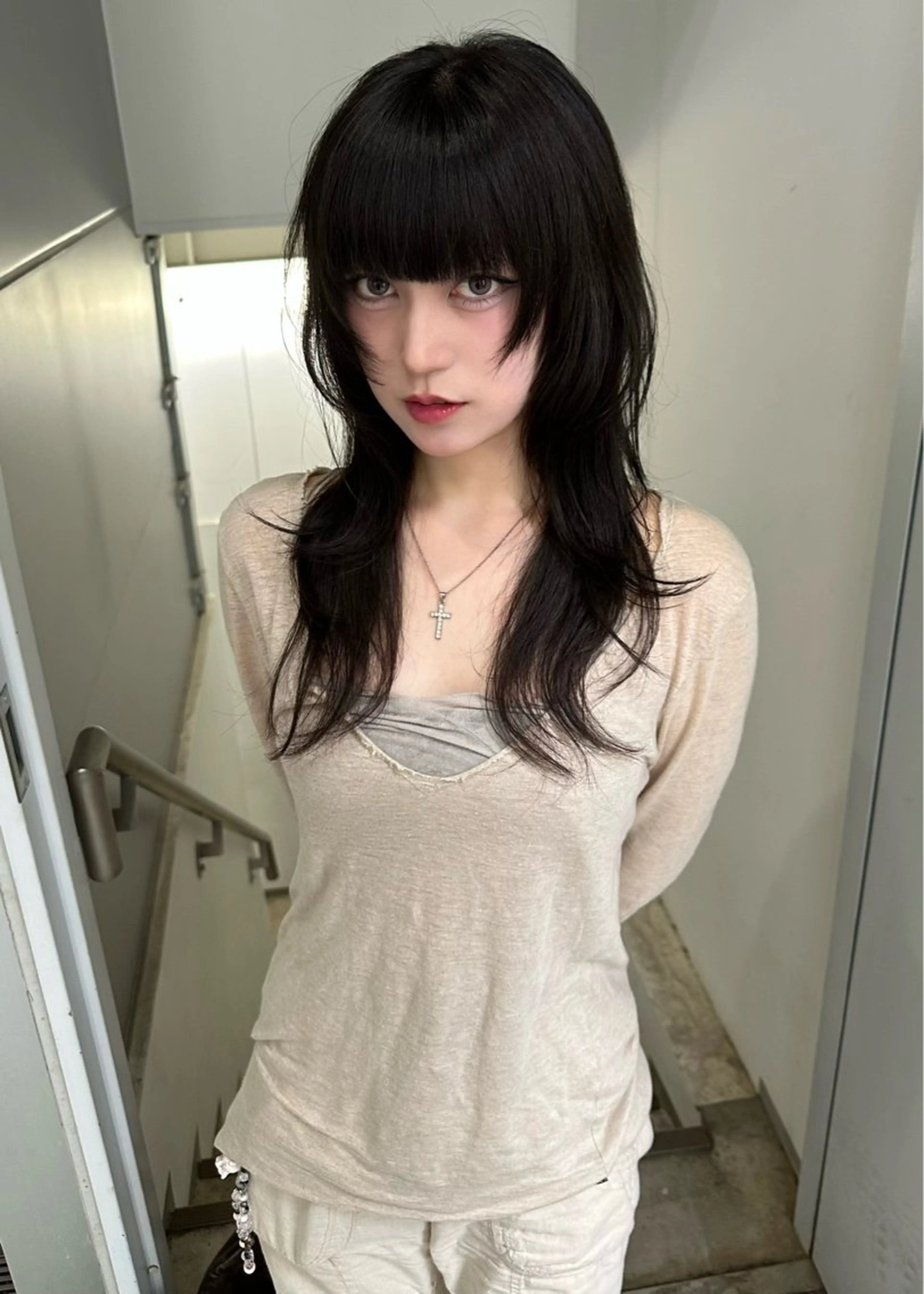 セミロング 顔まわりレイヤー 顔周りカット ハッシュカット レイヤーカット ウルフカット カット トリートメント ウルフ/レイヤー/ 渋谷🔮Yudaiのヘアスタイル