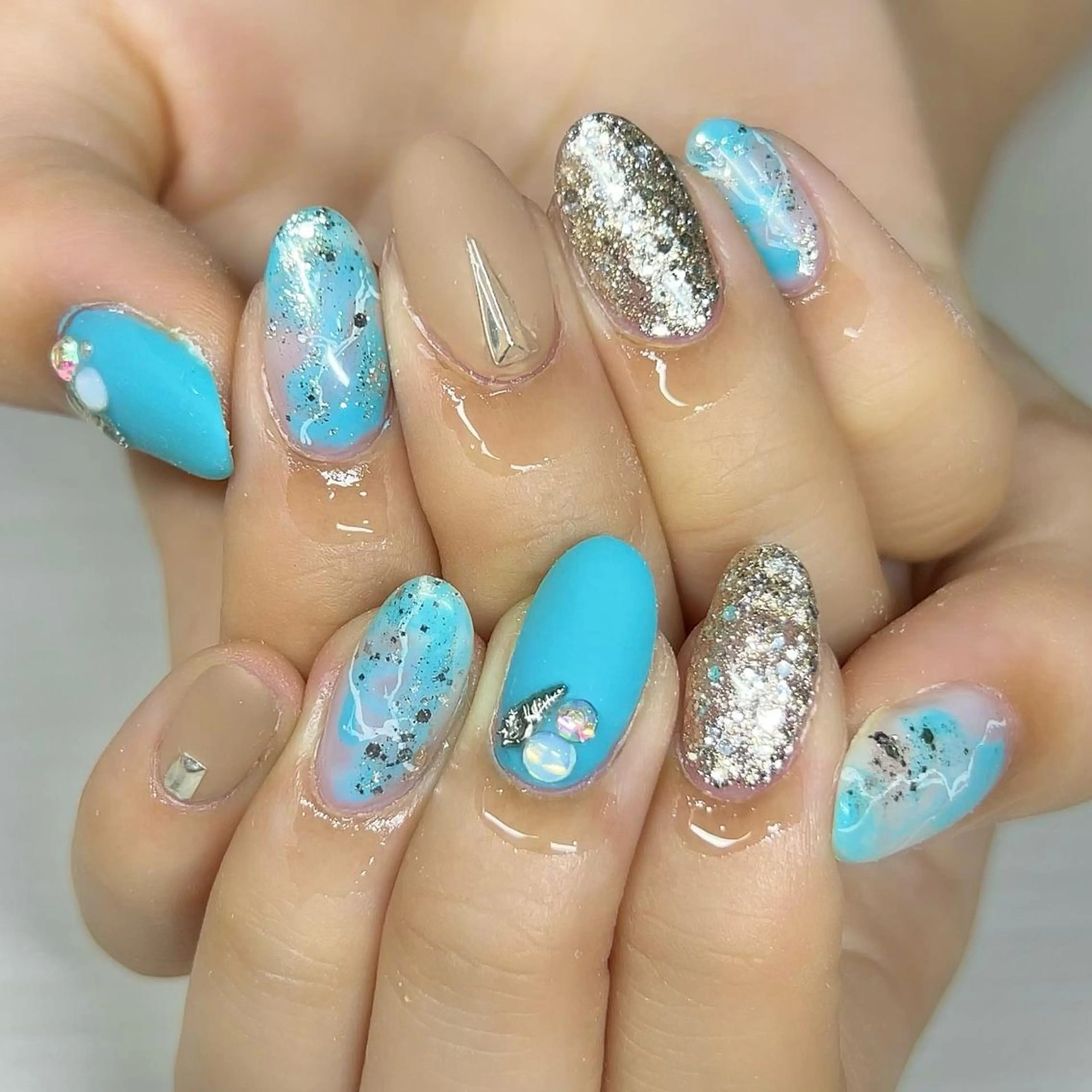 ネイル ブルー 大理石ネイル(マーブル) ハンドネイル 【Yappy🌈】 💖P-tanaのネイルデザイン