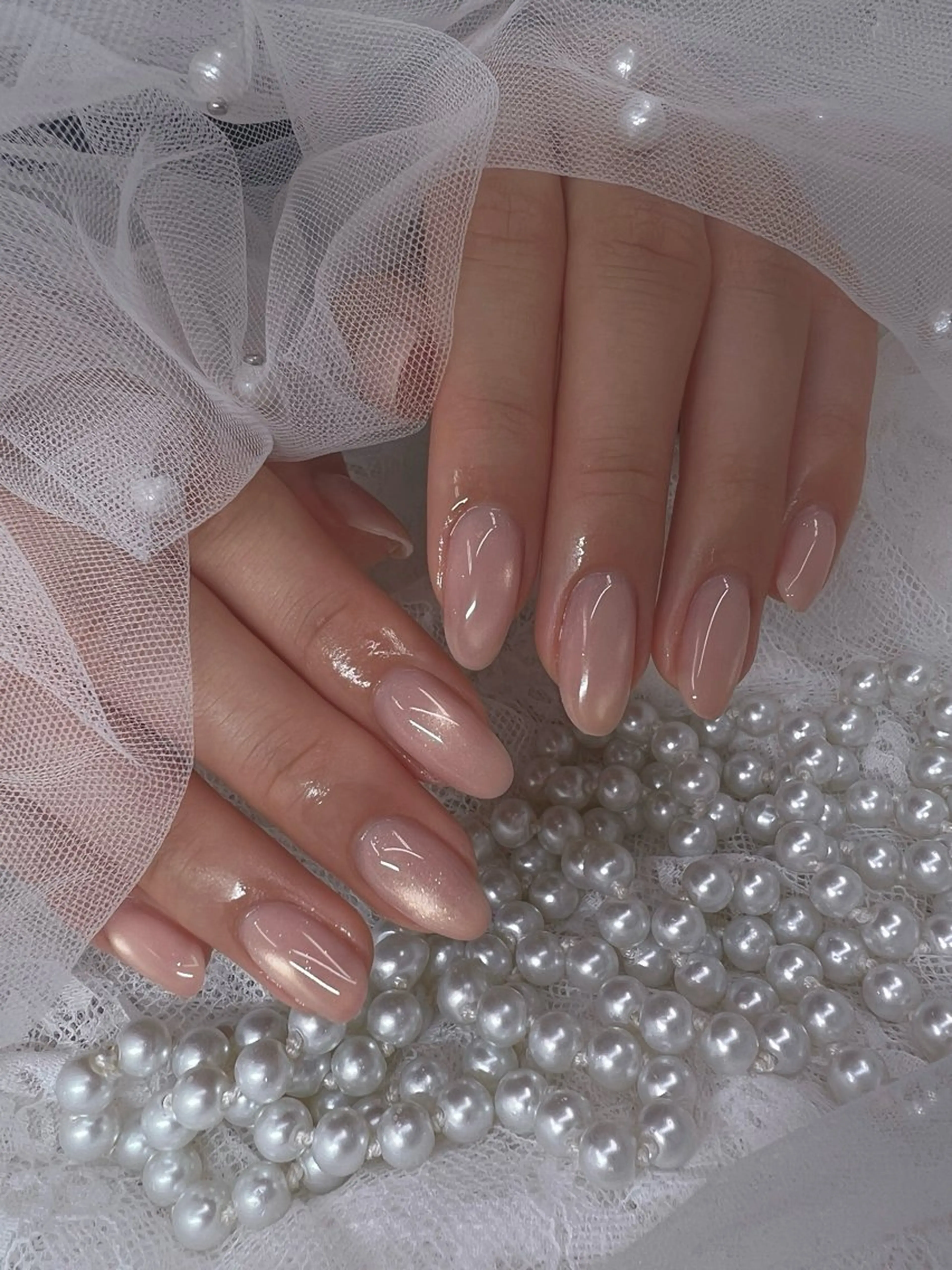 ネイル チークネイル フレンチネイル ガーリー ガラスフレンチ グラデーション ハンドネイル ハンドケア Chill Nailsalonのネイルデザイン