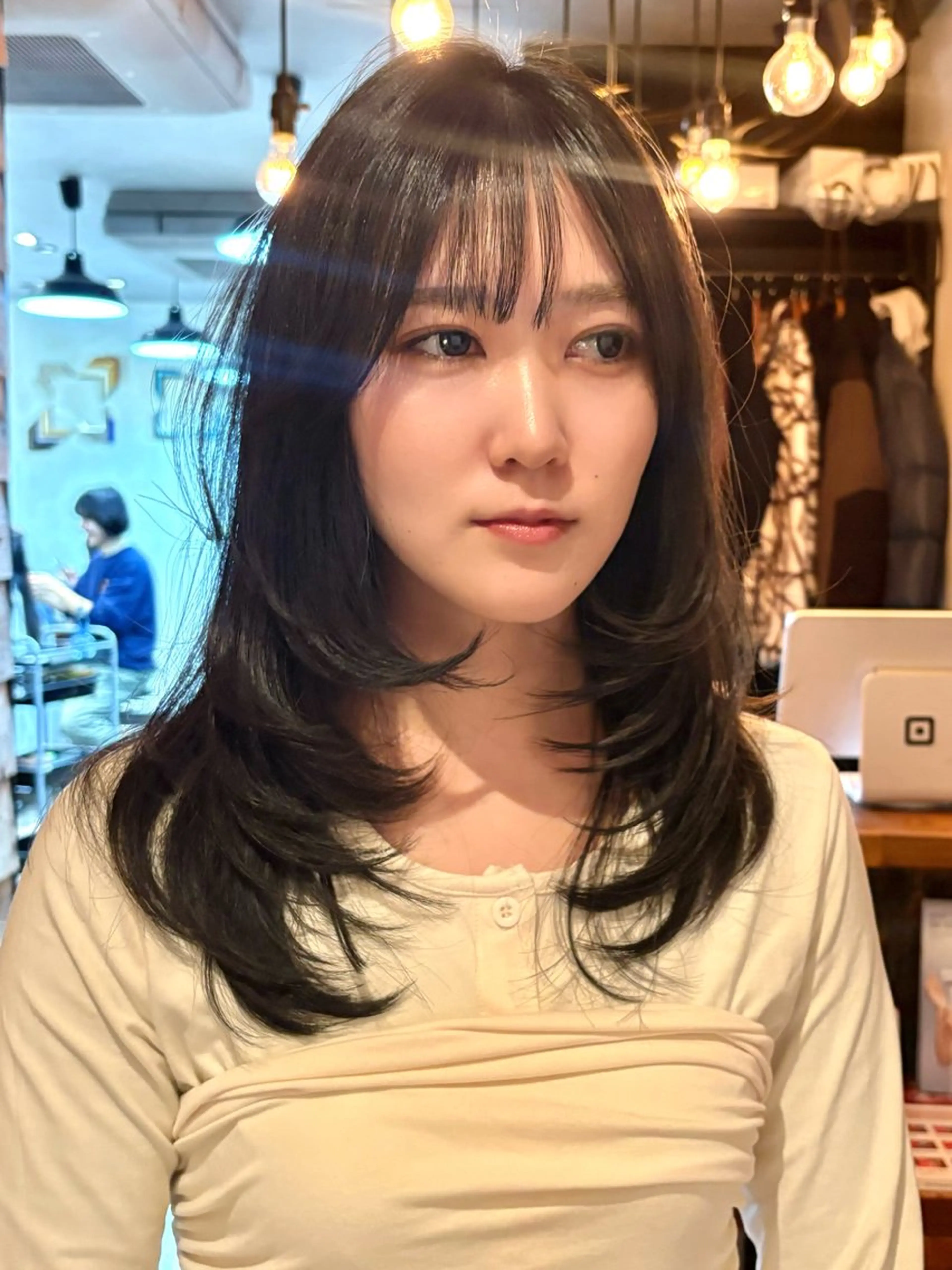 ミディアム カラー パーマ カット ヘアカラー レイヤー/透明感/ ブリーチなし/わかなのヘアスタイル