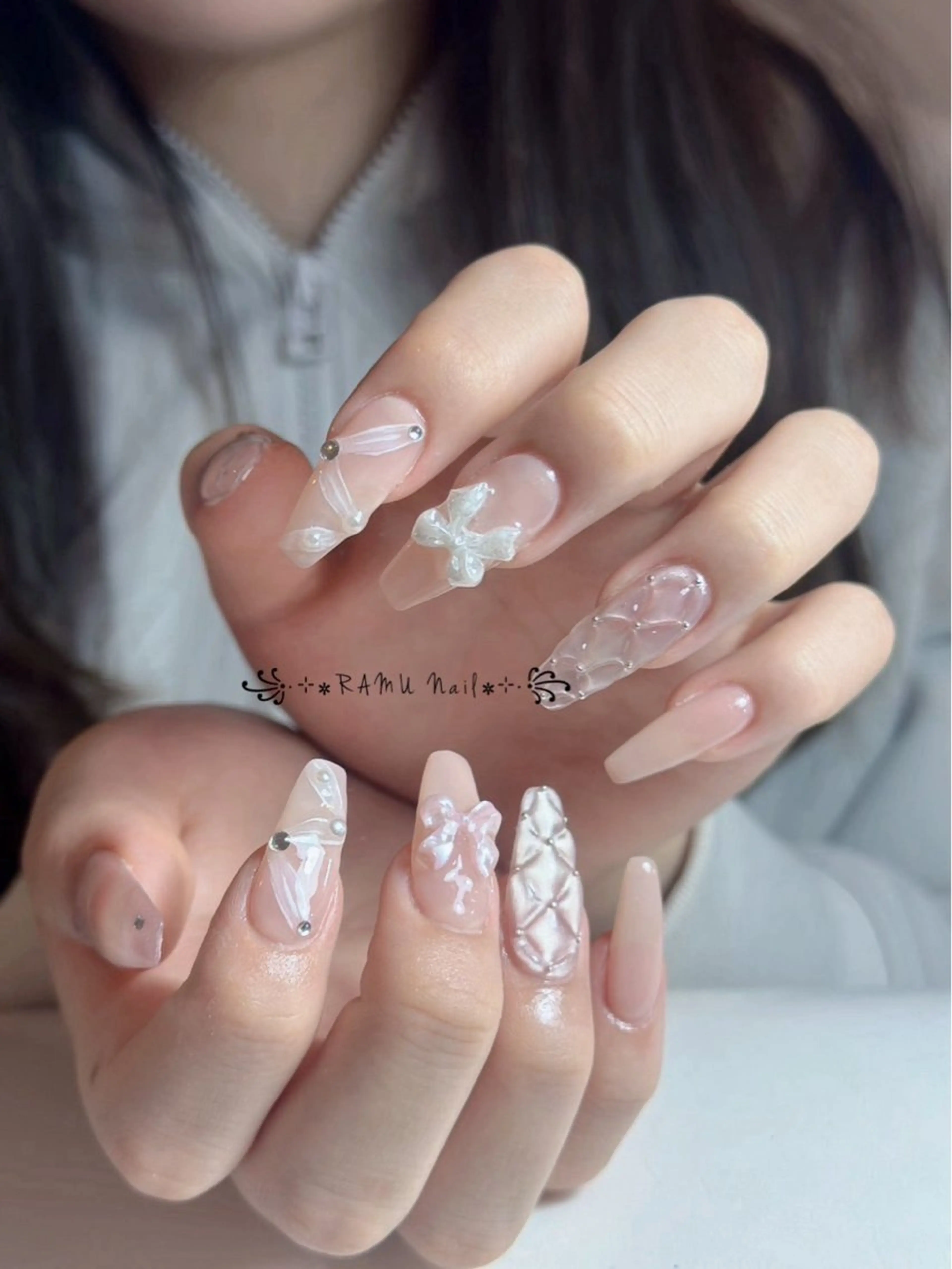 ネイル キラキラネイル マグネットネイル ミラーネイル ピンク 夏ネイル ハンドネイル RAMU Nail 恵比寿店のネイルデザイン