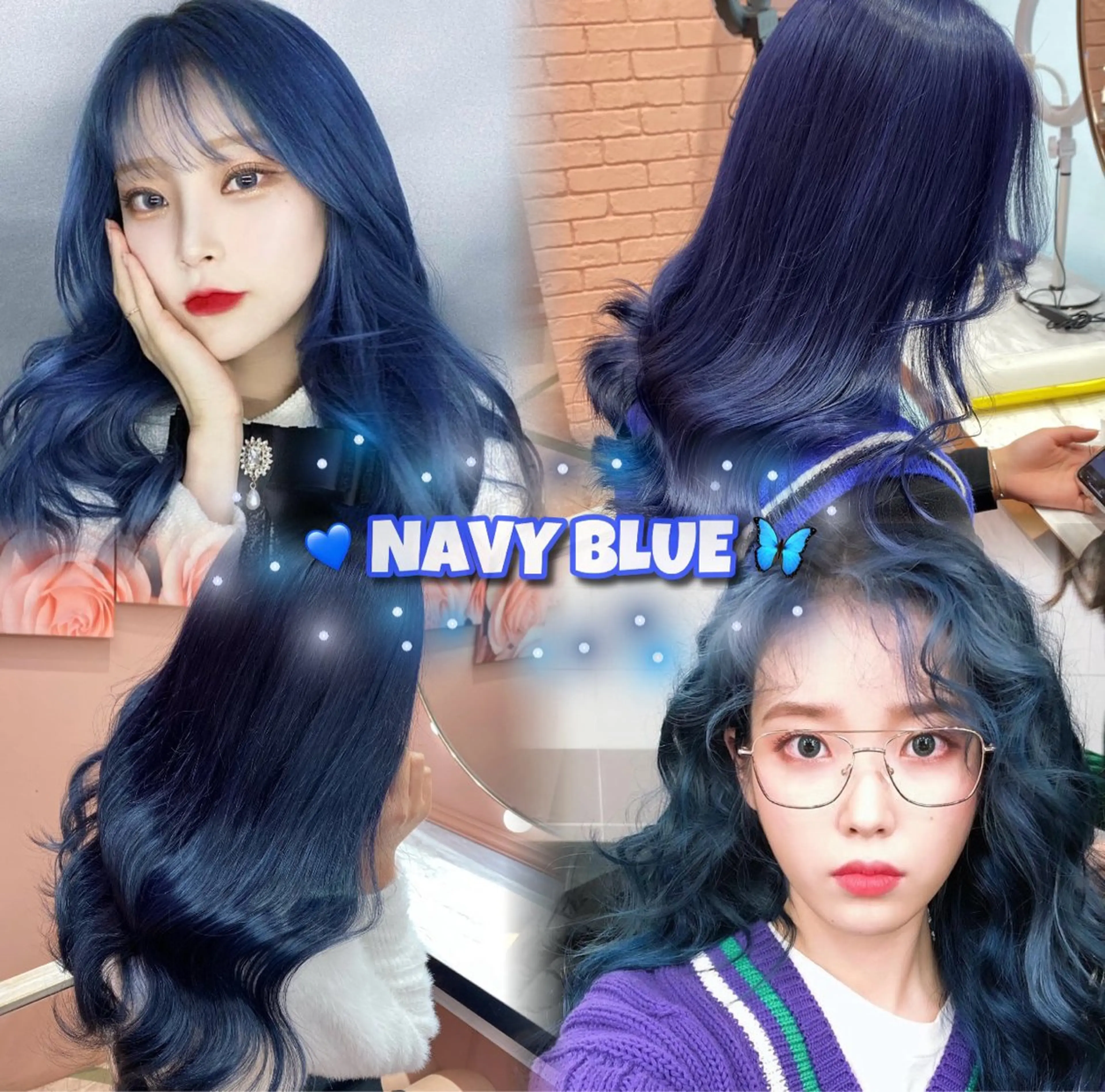 【💙ネイビーブルー🦋】🇰🇷韓国風🇰🇷青髪 ブリーチカラーの写真