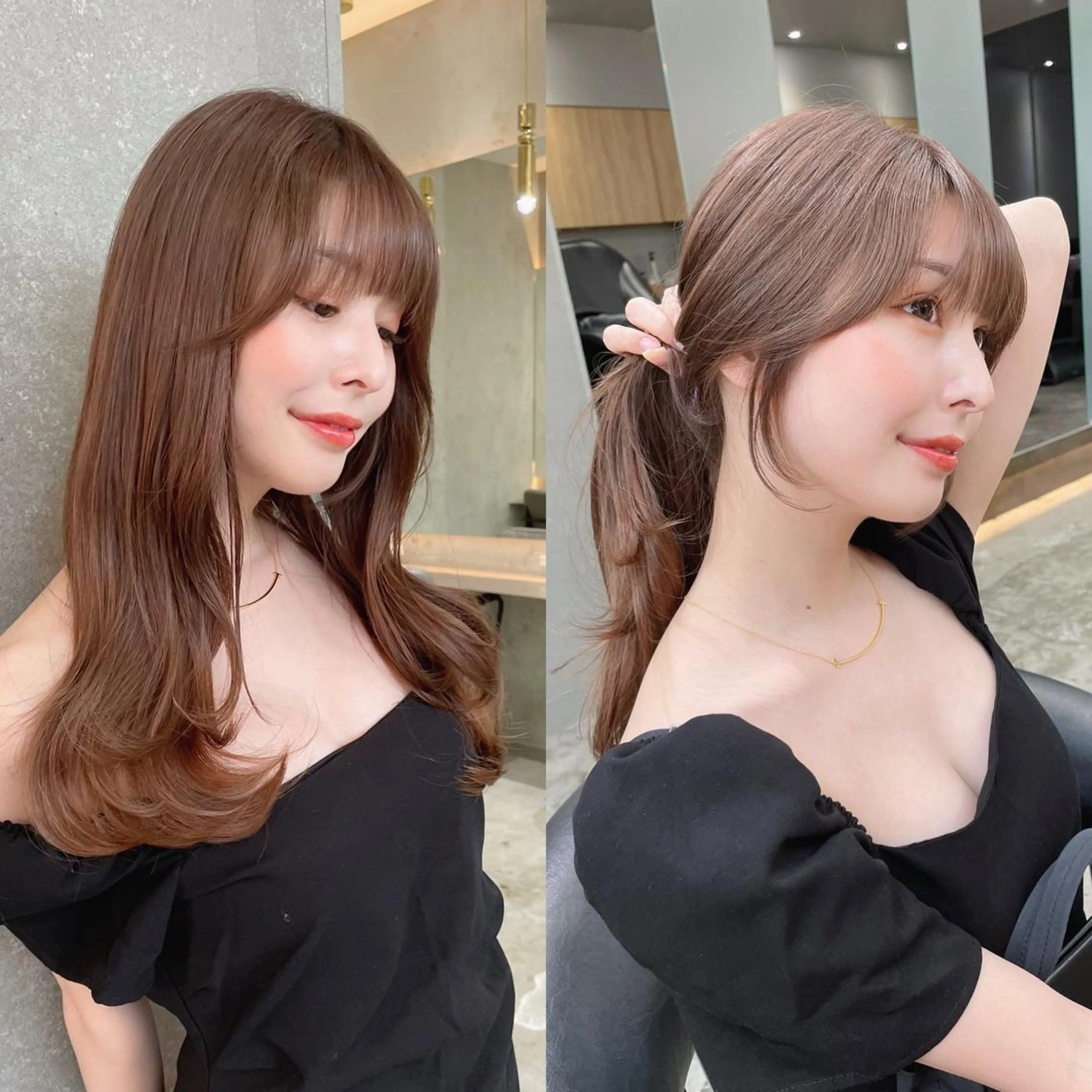 セミロング カット ヘアカラー トリートメント 山本翔一郎 韓国顔周りレイヤーのヘアスタイル