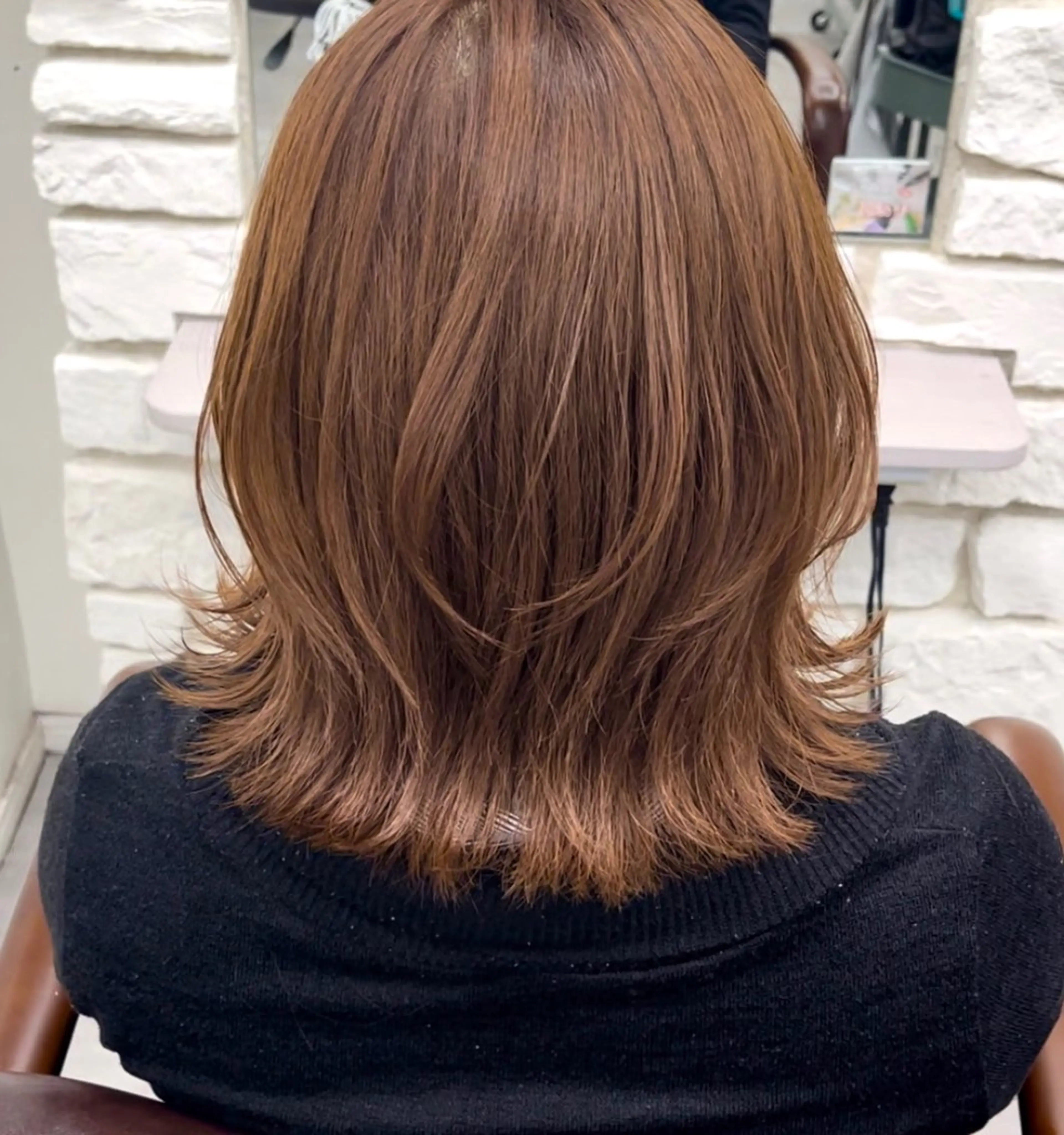 ロング カラー ブラウンカラー オレンジ オレンジブラウン カット ヘアカラー トリートメント 天王寺髪質改善なら よしみさん✨のヘアスタイル