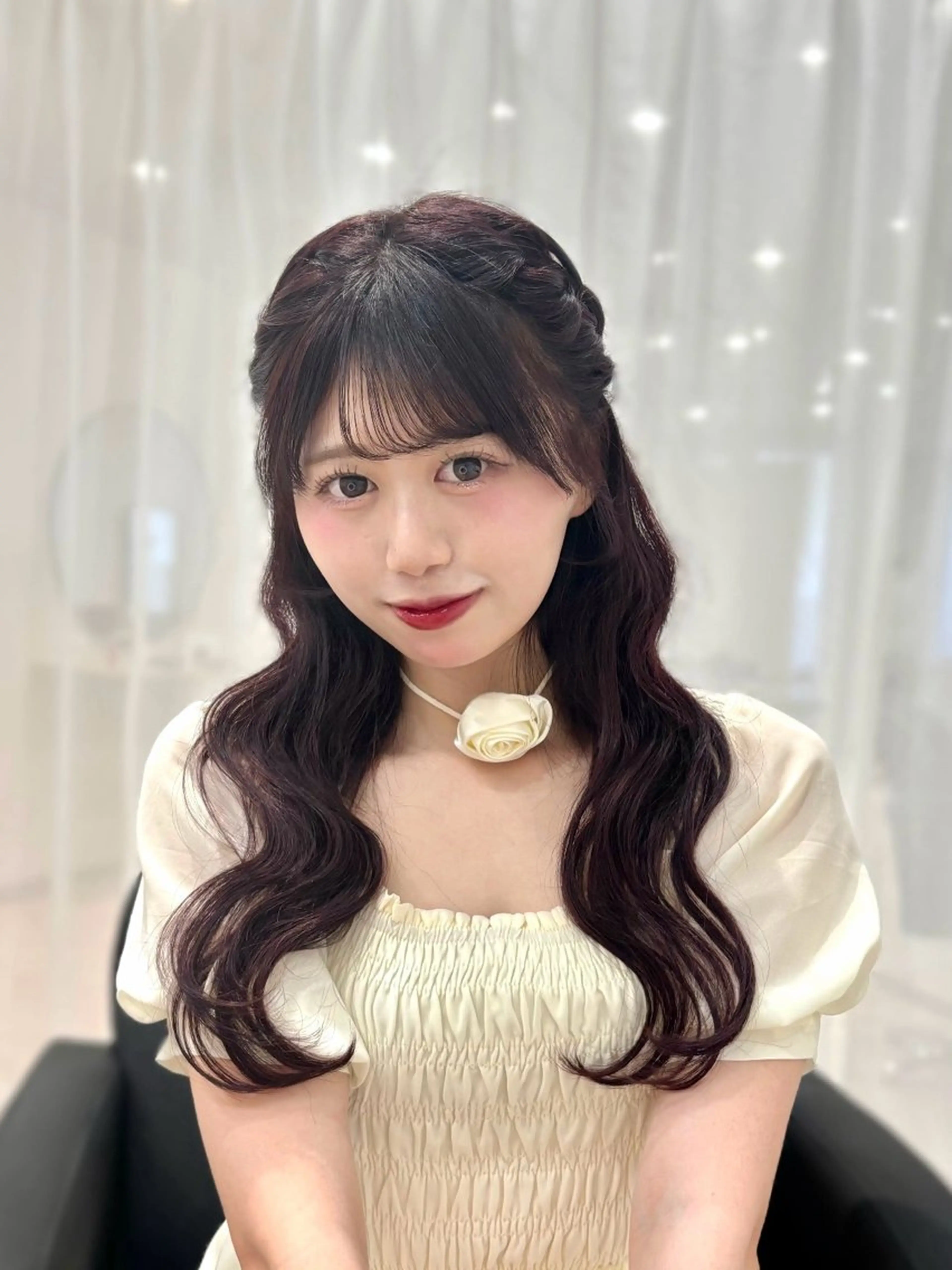 ロング ヘアアレンジ ハーフアップ カット ヘアカラー 𝒎𝒐𝒆🩰 名駅/ヘアメ/暖色♡のヘアスタイル