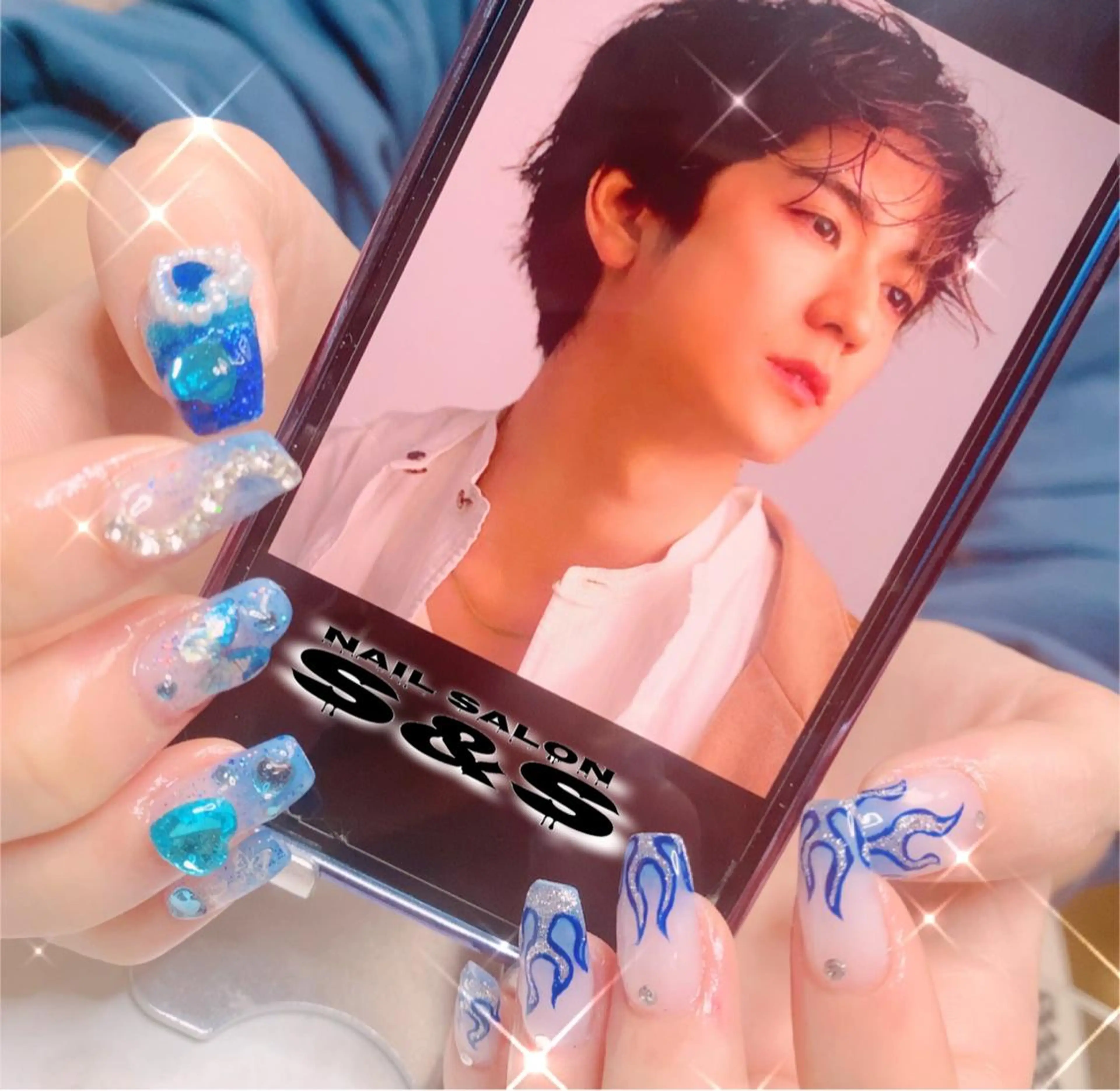ネイル 長さ出し 水色 メンズネイル 持ち込み スカルプネイル S&S 村田小百合のネイルデザイン