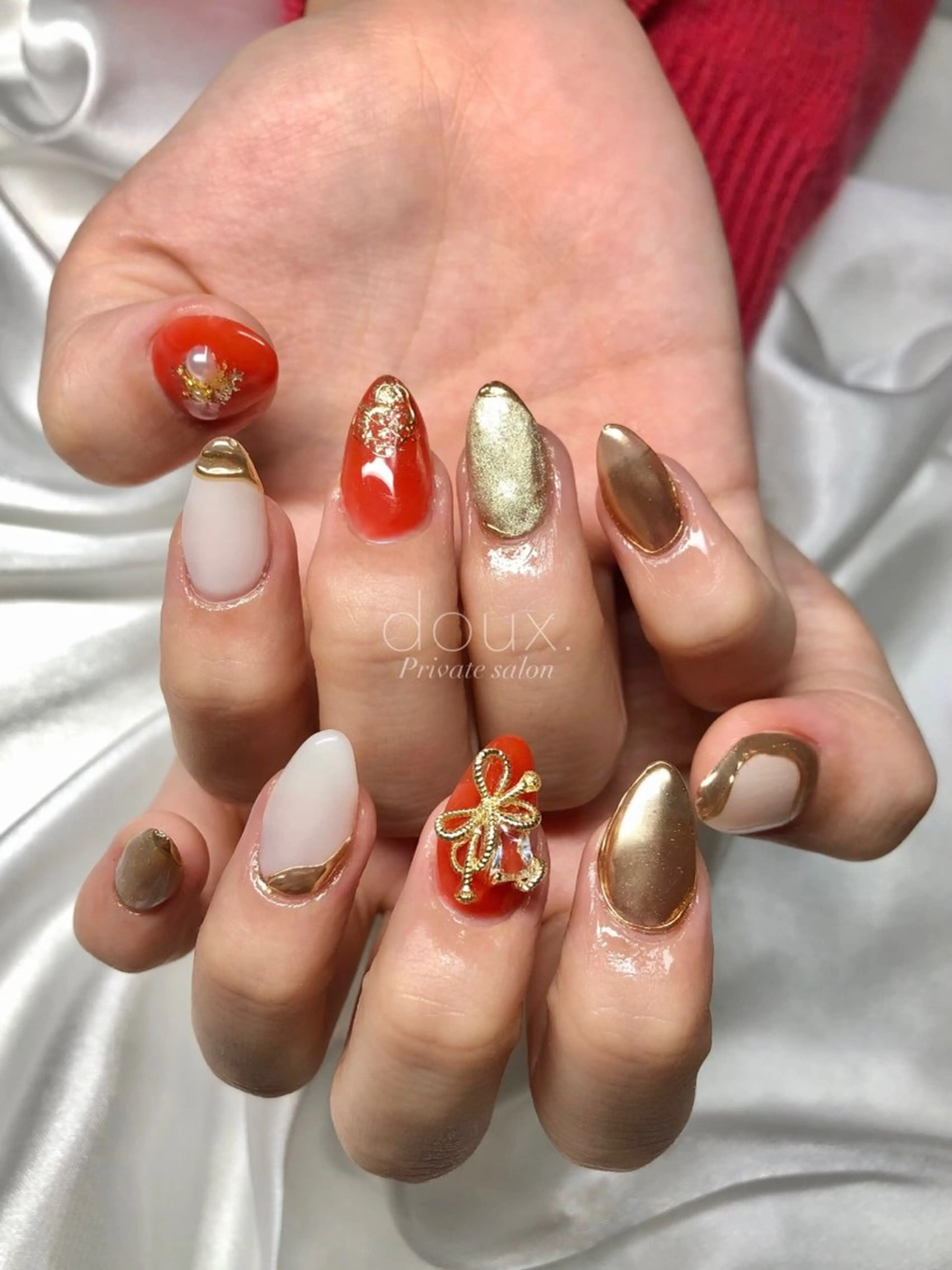 ネイル 成人式 韓国ネイル ミラーネイル 冬ネイル ハンドネイル doux. nailのネイルデザイン