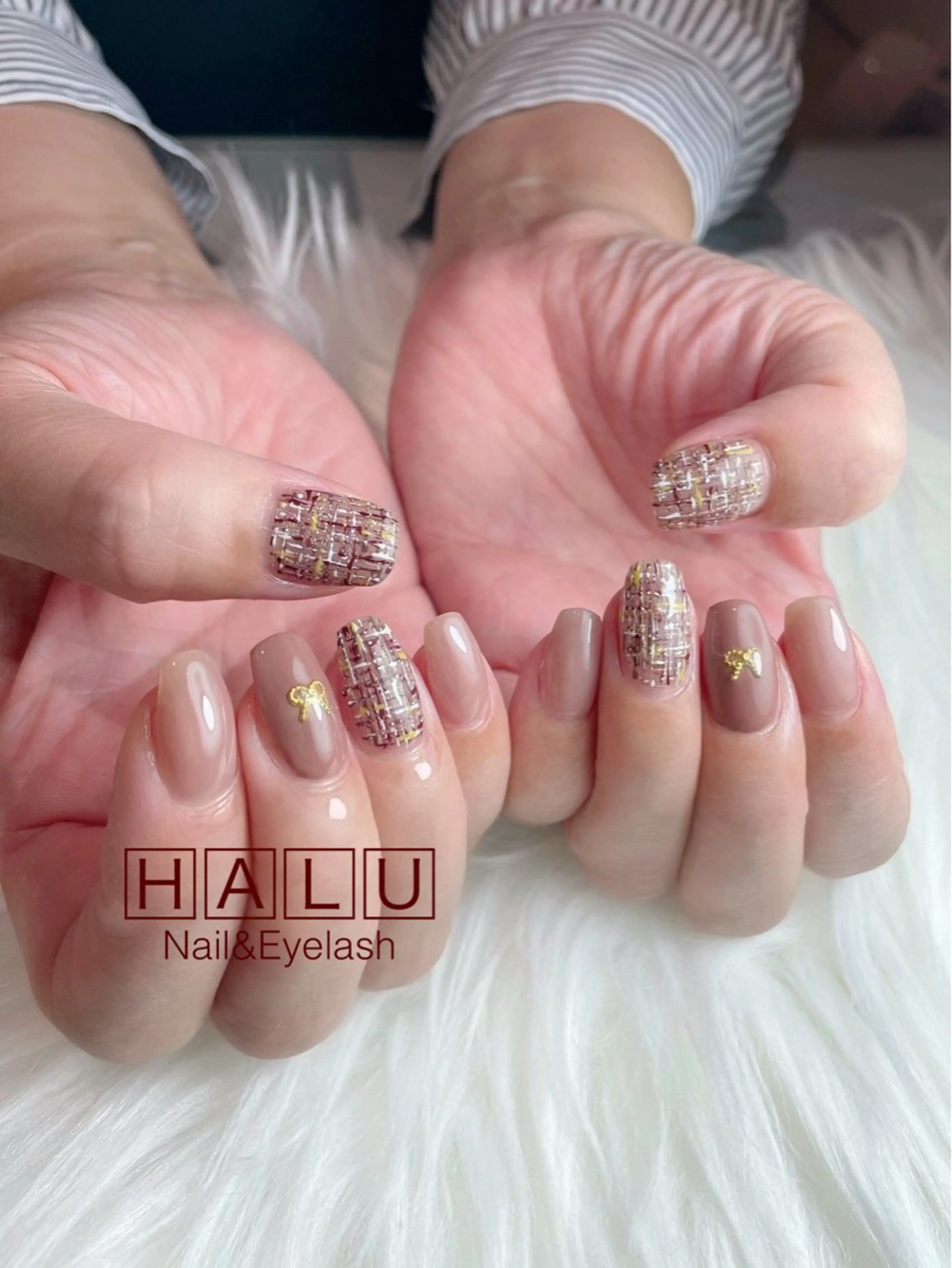 ネイル ブラウン ツイードネイル HALU ハルのネイルデザイン