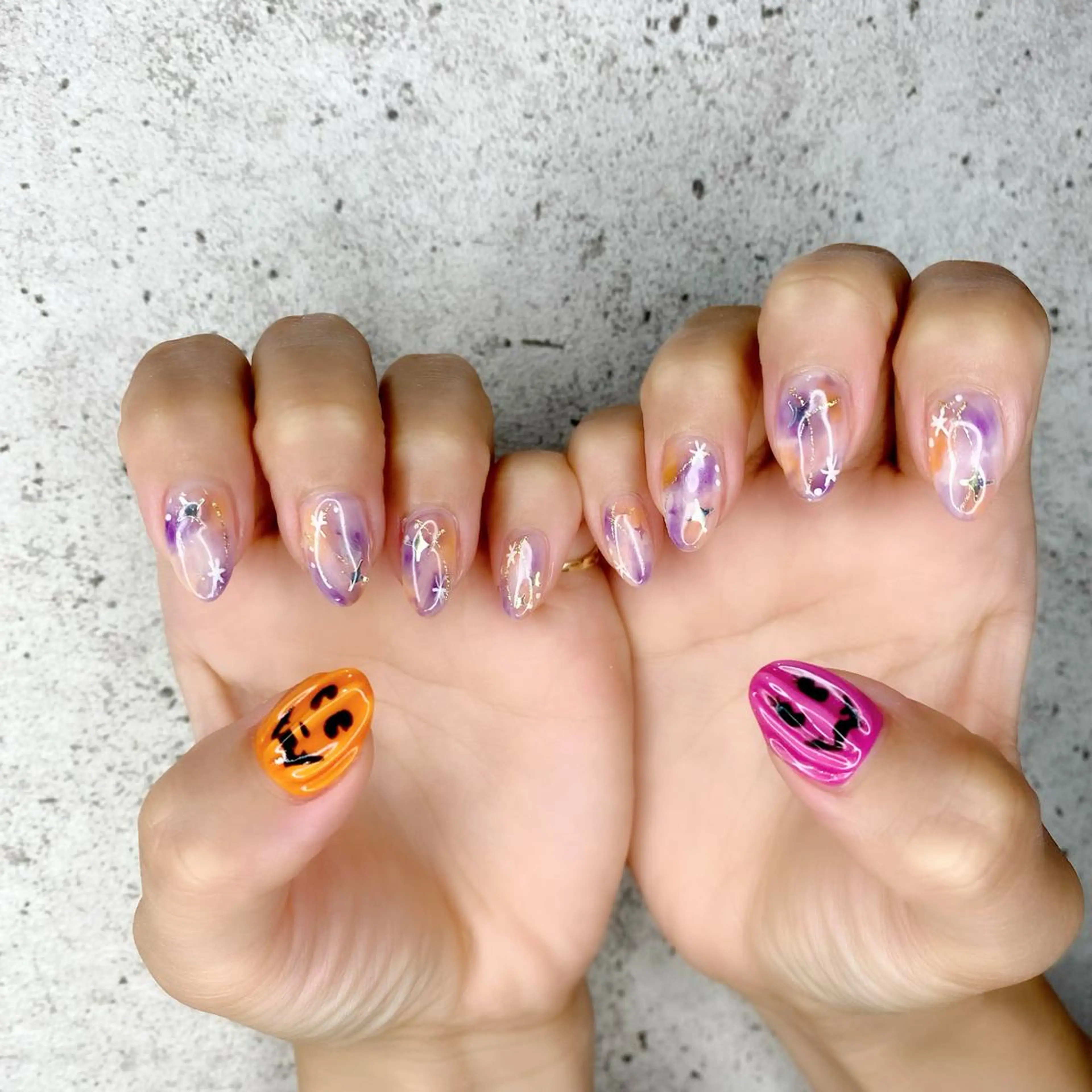 ミディアム カラー パーマ ヘアアレンジ メンズ キッズ ネイル マツエク・マツパ ハロウィン ハロウィン ハンドネイル Salon Ｋのネイルデザイン