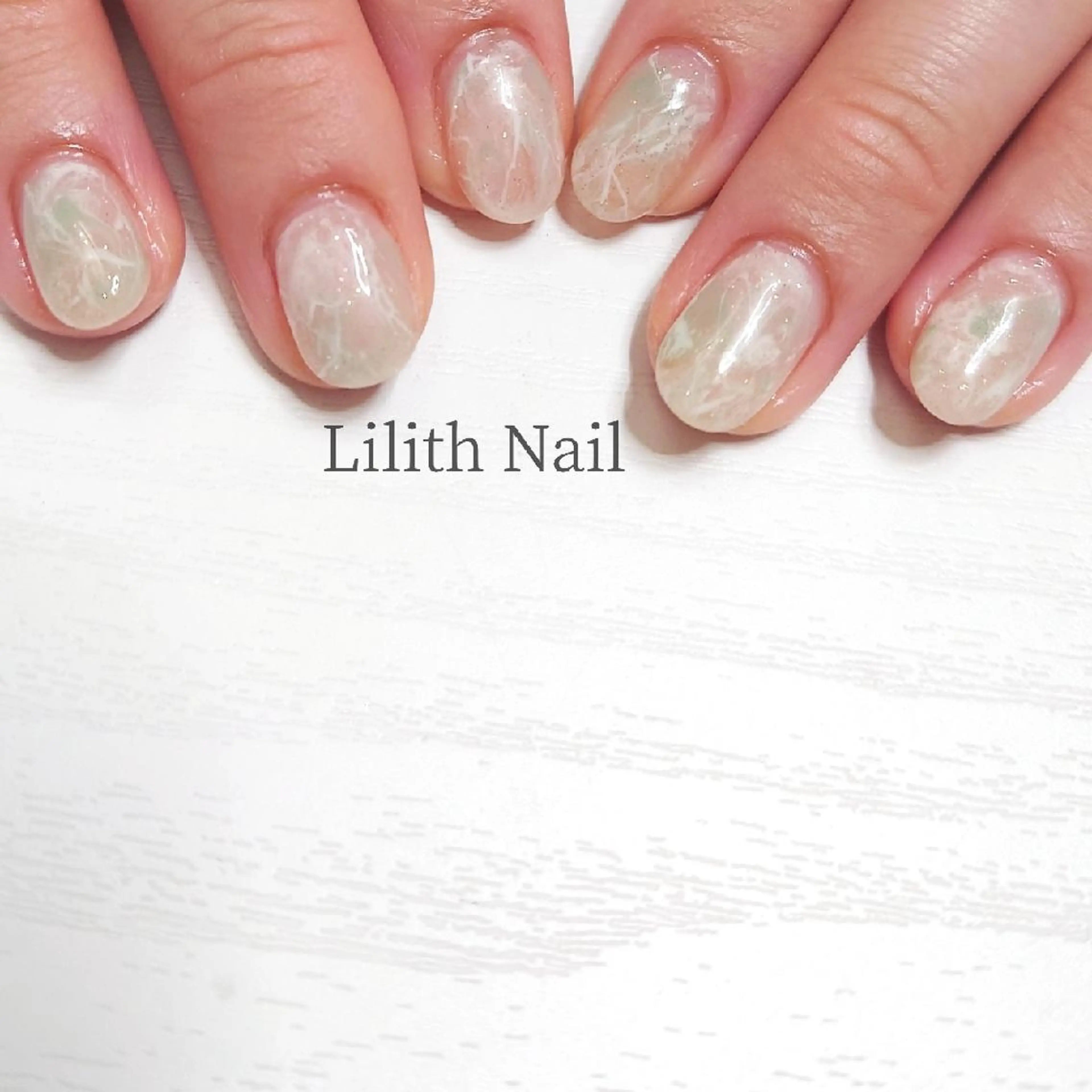 ネイル グリーン 大理石ネイル(マーブル) ハンドネイル Lilith Nailのネイルデザイン