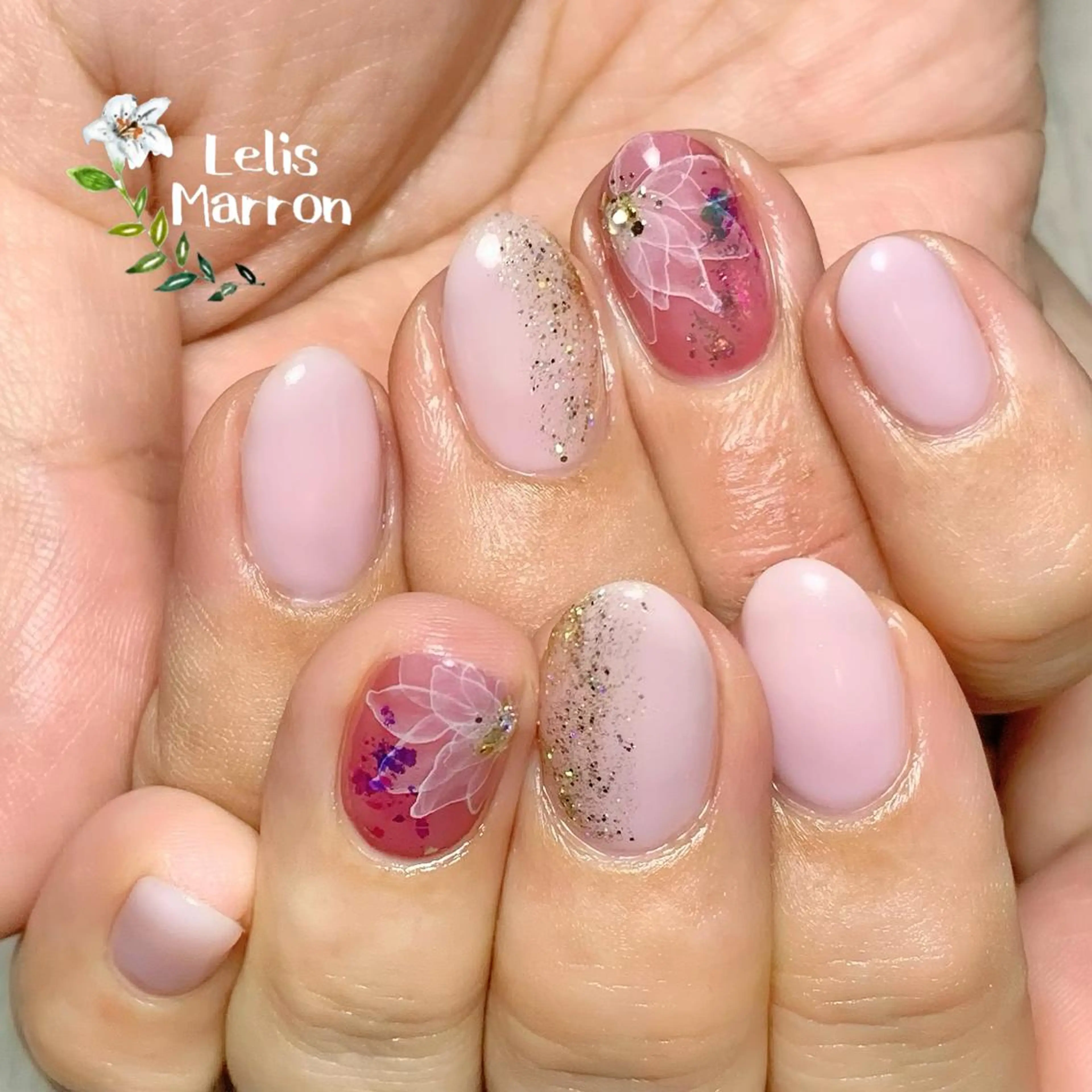 ネイル アートネイル オーロラネイル フラワーネイル ニュアンスネイル ハンドネイル Lelis Marron所属・岸 侑李のネイルデザイン