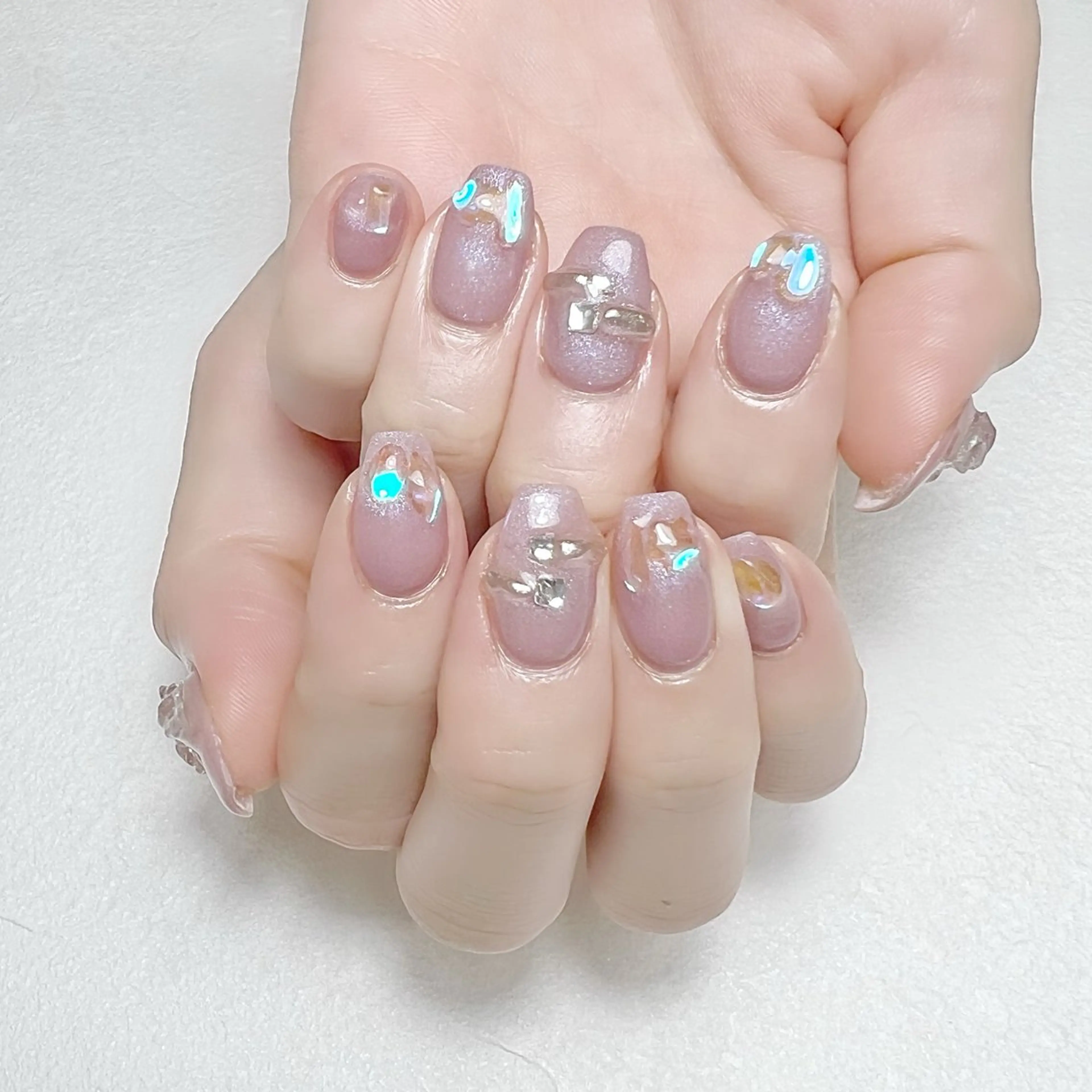 ネイル 氷ネイル・うるうるネイル キラキラネイル ミラーネイル ワンホンネイル rouse nail RISATOのネイルデザイン
