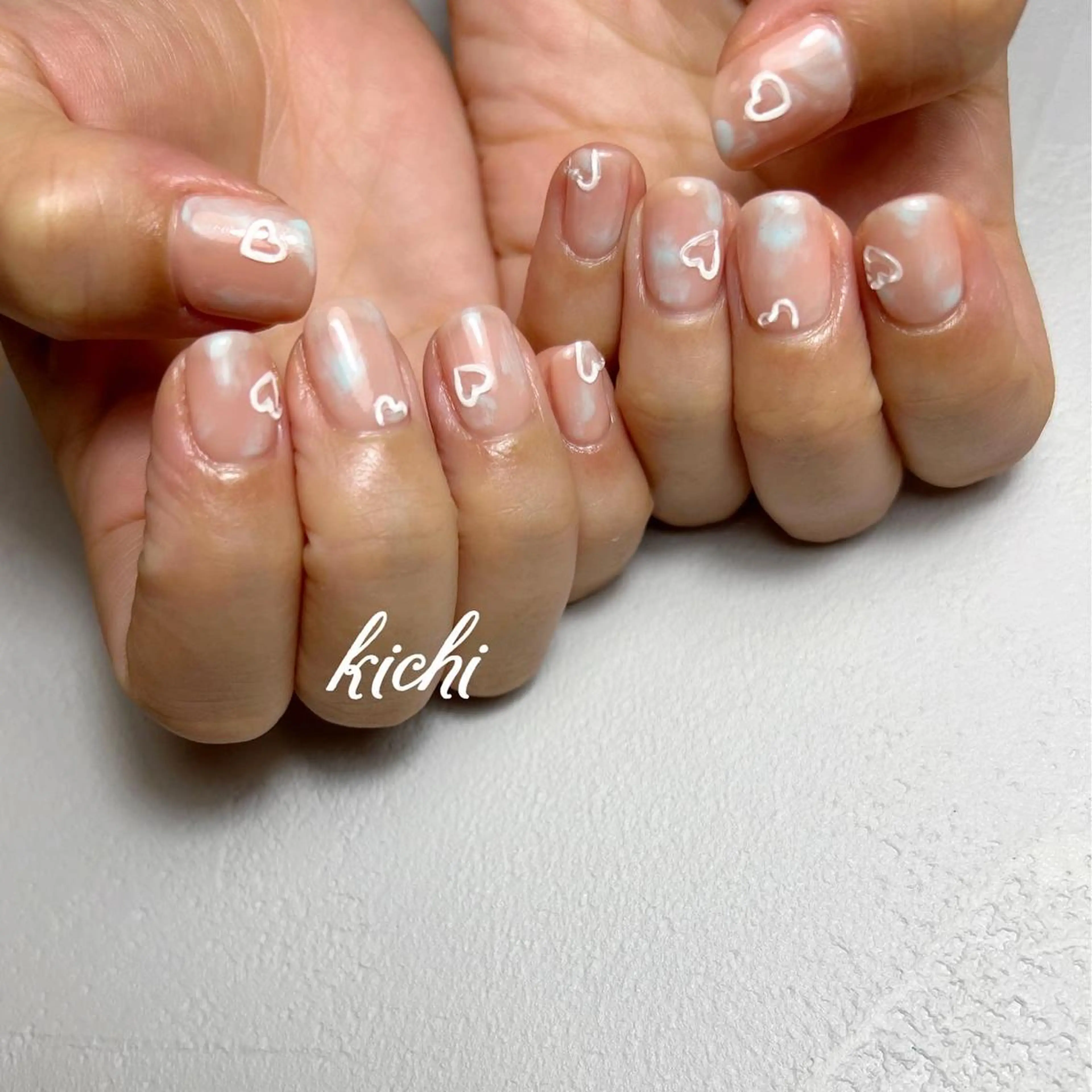 ネイル ジェルネイル ハート 氷ネイル・うるうるネイル 持ち込み ニュアンスネイル kichi･:* みじゅのネイルデザイン