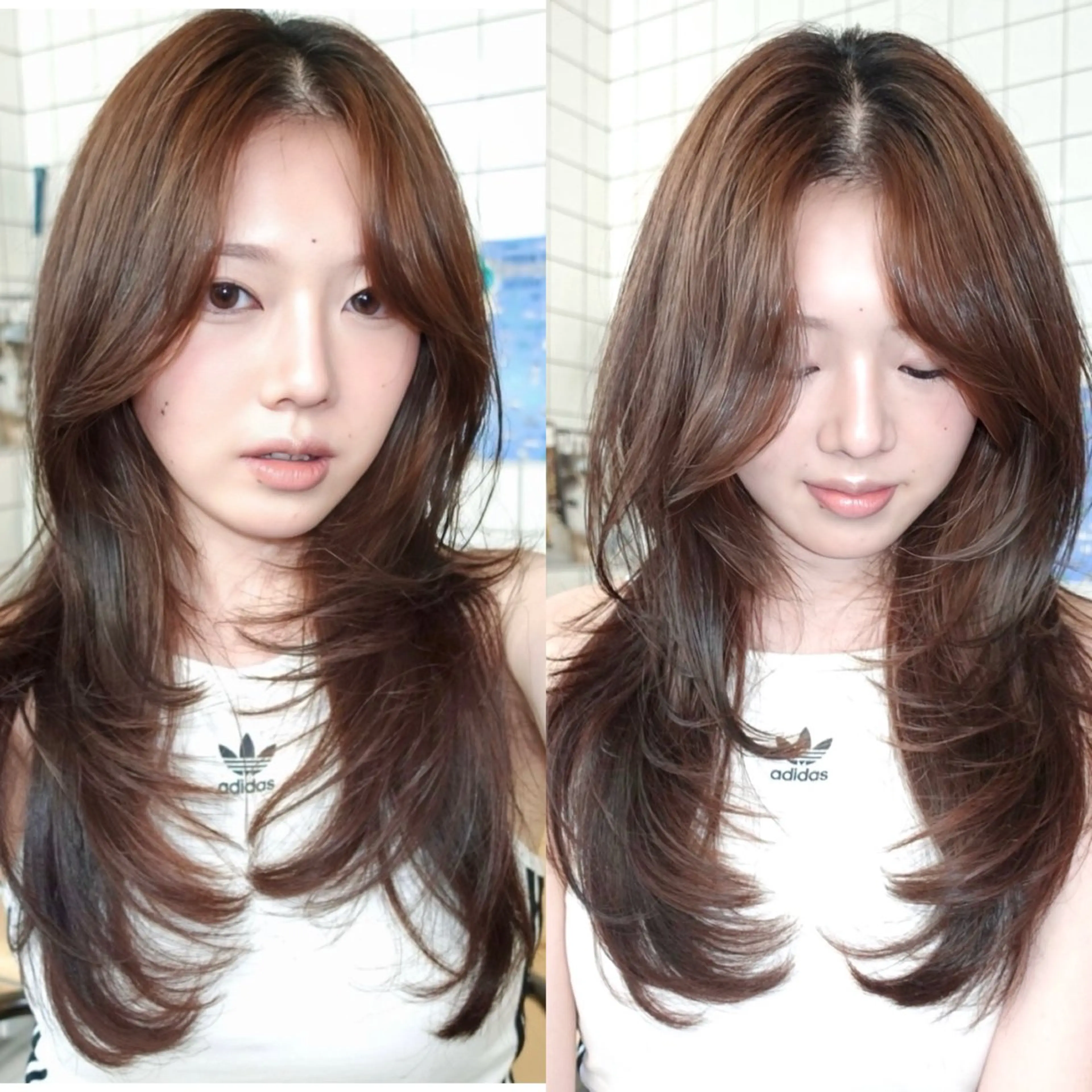 ミディアム カラー 透明感カラー ダブルカラー 顔まわりレイヤー ハッシュカット レイヤーカット カット ヘアカラー トリートメント レイヤーカット ハッシュカットのヘアスタイル