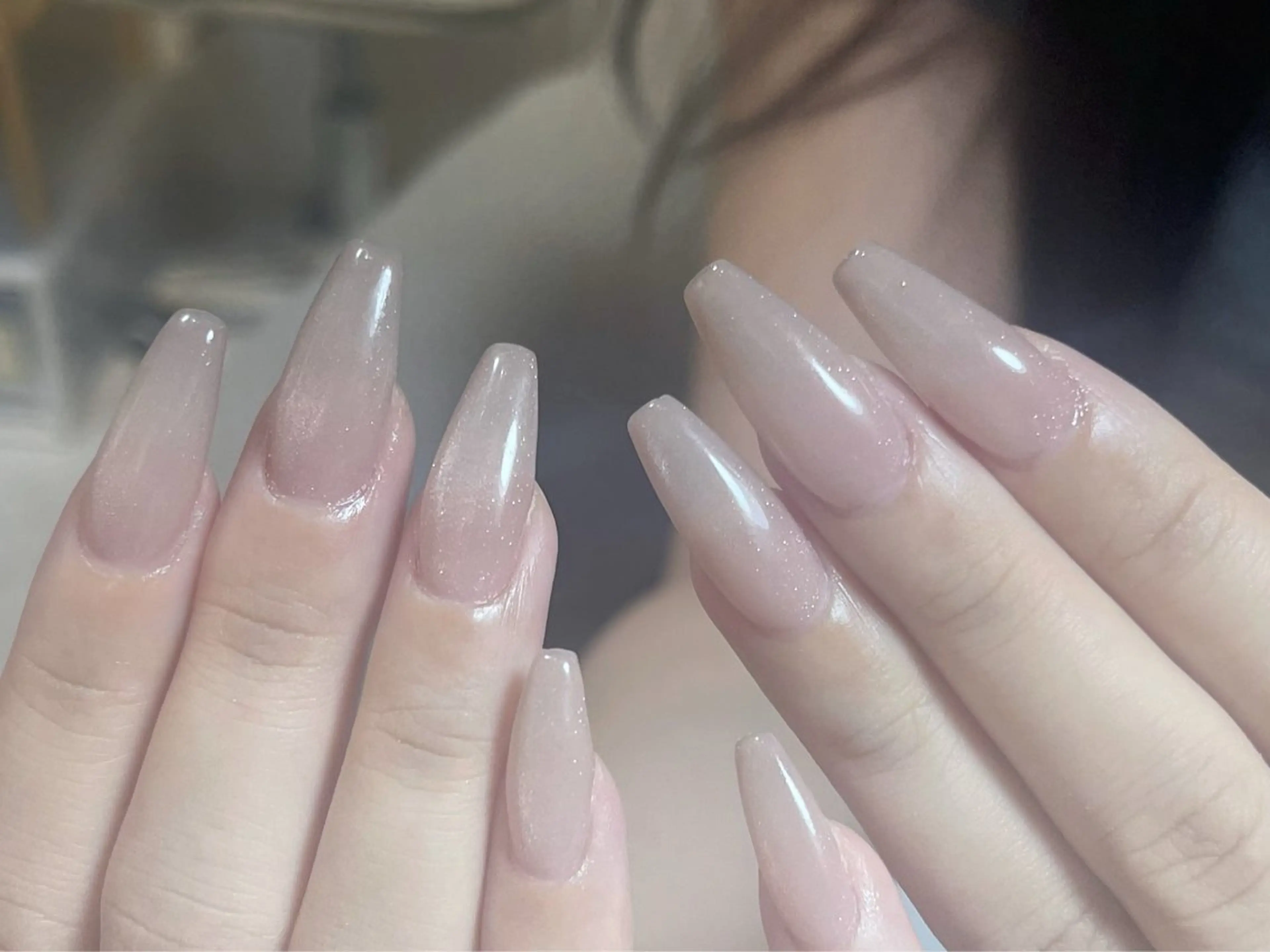 ネイル フレンチネイル ガーリー ガラスフレンチ 韓国ネイル ロングネイル ハンドネイル Venusパラジェル 長さだし専門店のネイルデザイン