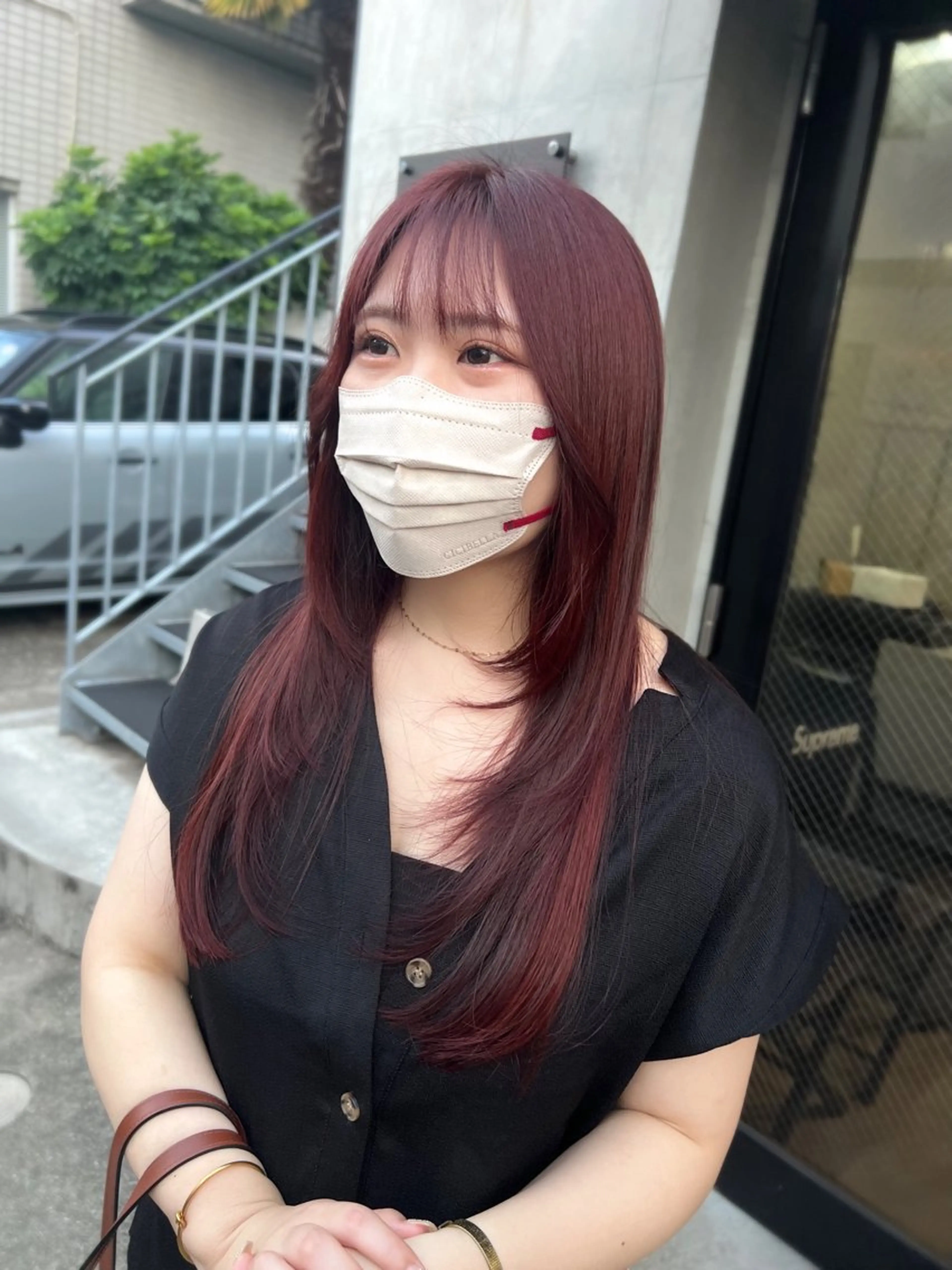 ロング カラー ブリーチ ブリーチなしカラー レッドカラー 顔まわりレイヤー レイヤーカット カット ヘアカラー トリートメント 透明感カラー ✨ 韓国艶髪💗菅原のヘアスタイル