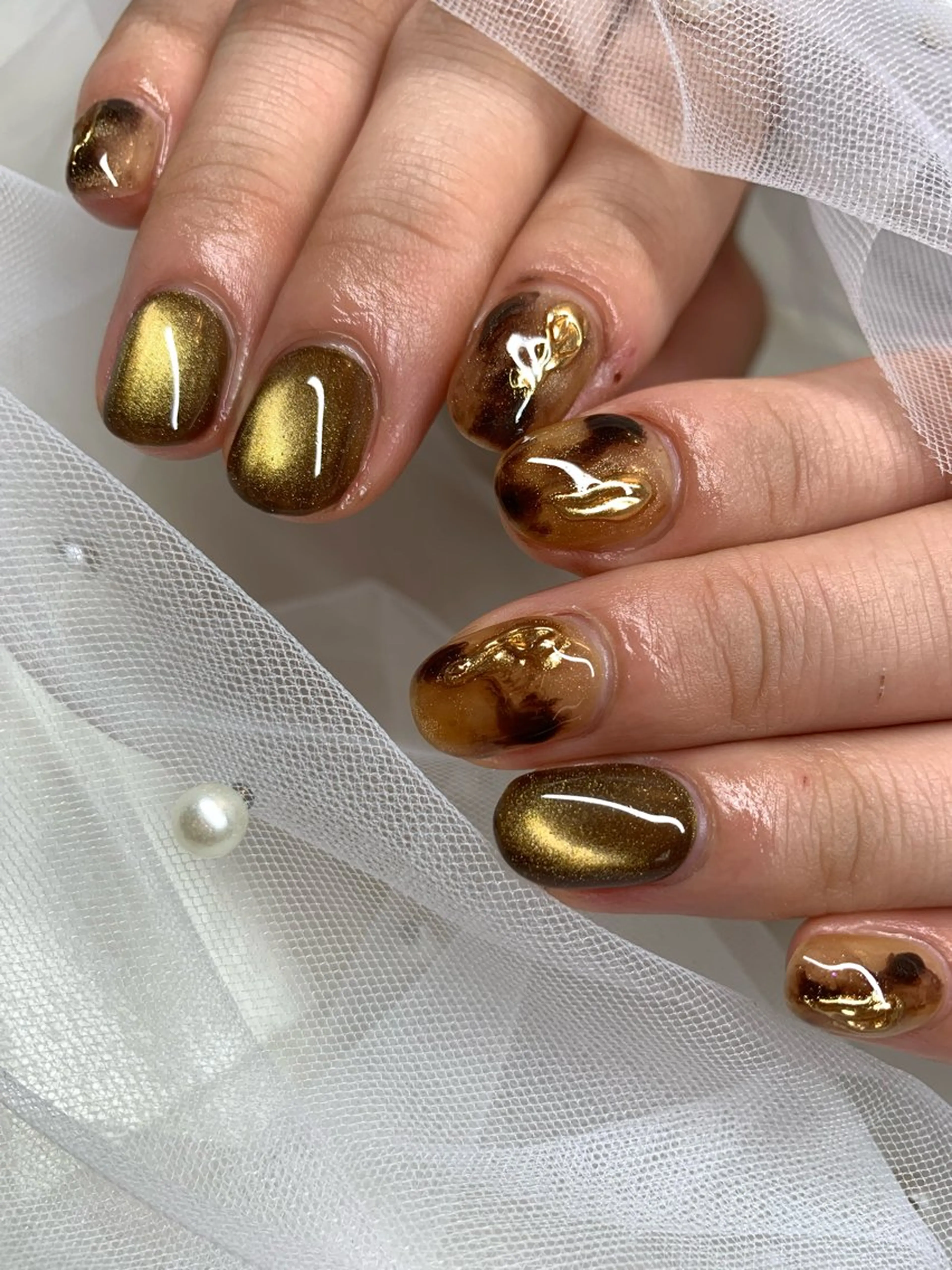 ネイル ブラウン ハンドネイル フットネイル Yuwabi Nail所属・Mimore ミモア 水戸のネイルデザイン