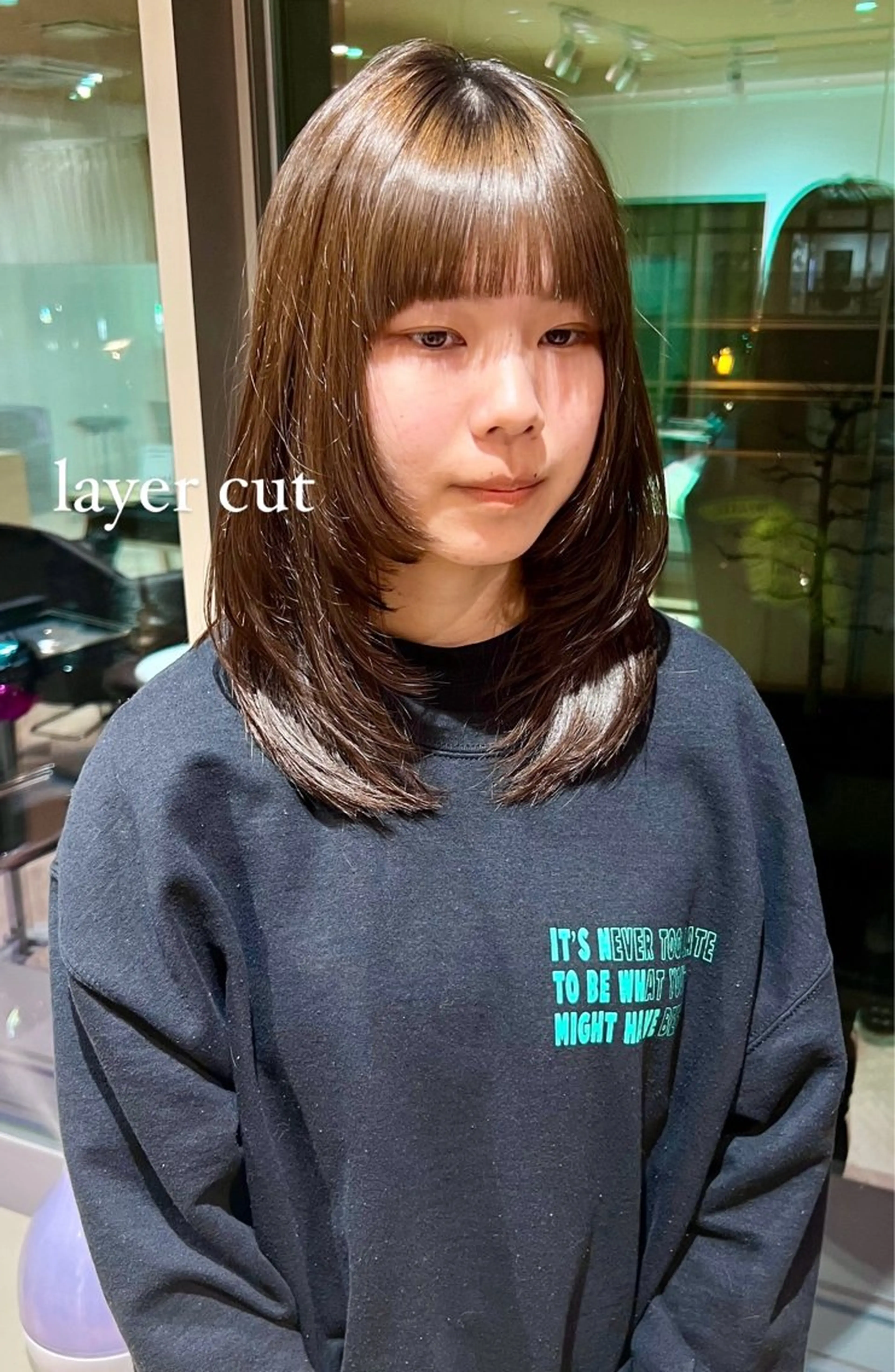 ミディアム 顔まわりレイヤー 顔周りカット レイヤーカット 加納千華 /ボブ/ぱつっとボブのヘアスタイル