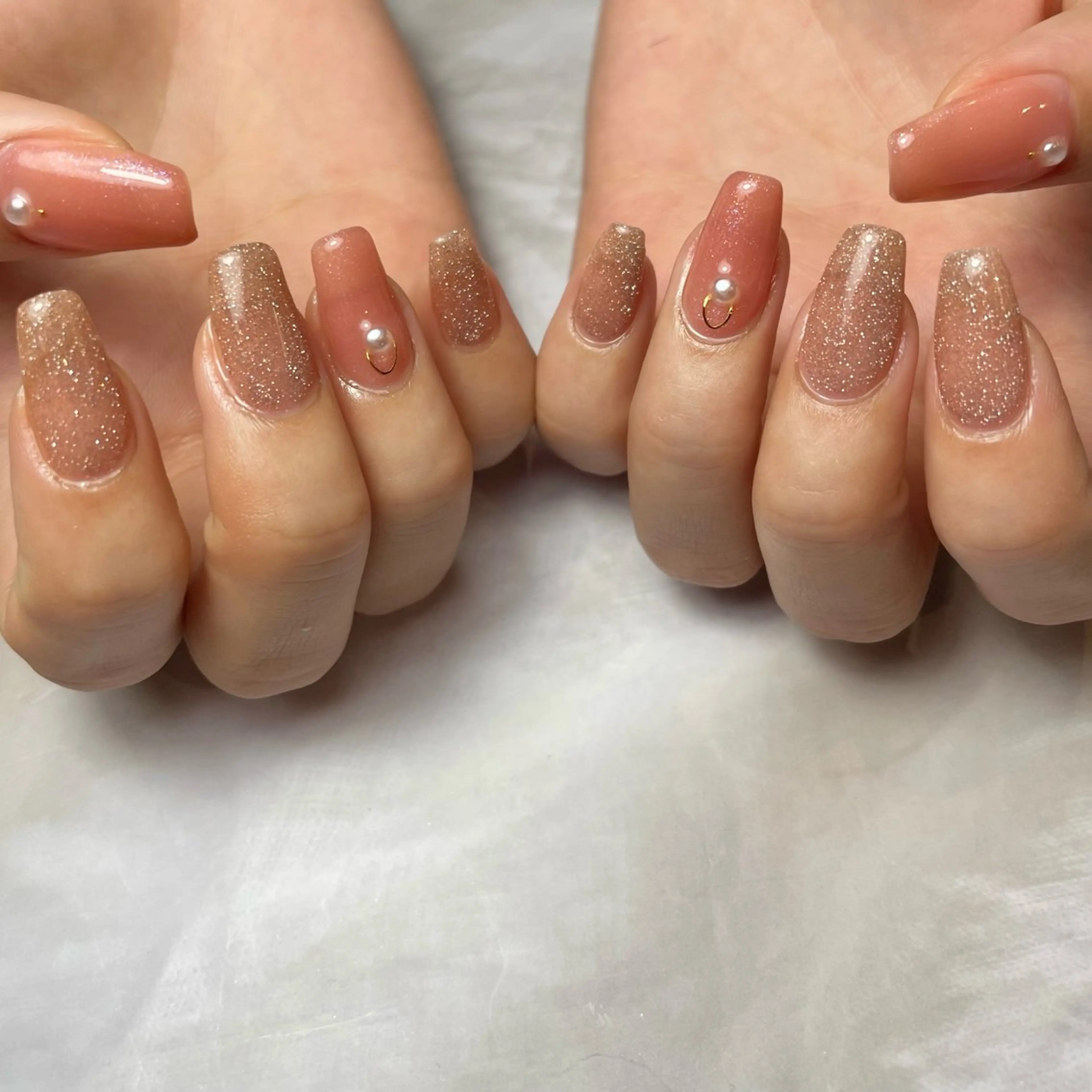 ネイル フラッシュネイル ラメ(グリッター) オレンジ シンプルネイル Reflection marikoのネイルデザイン