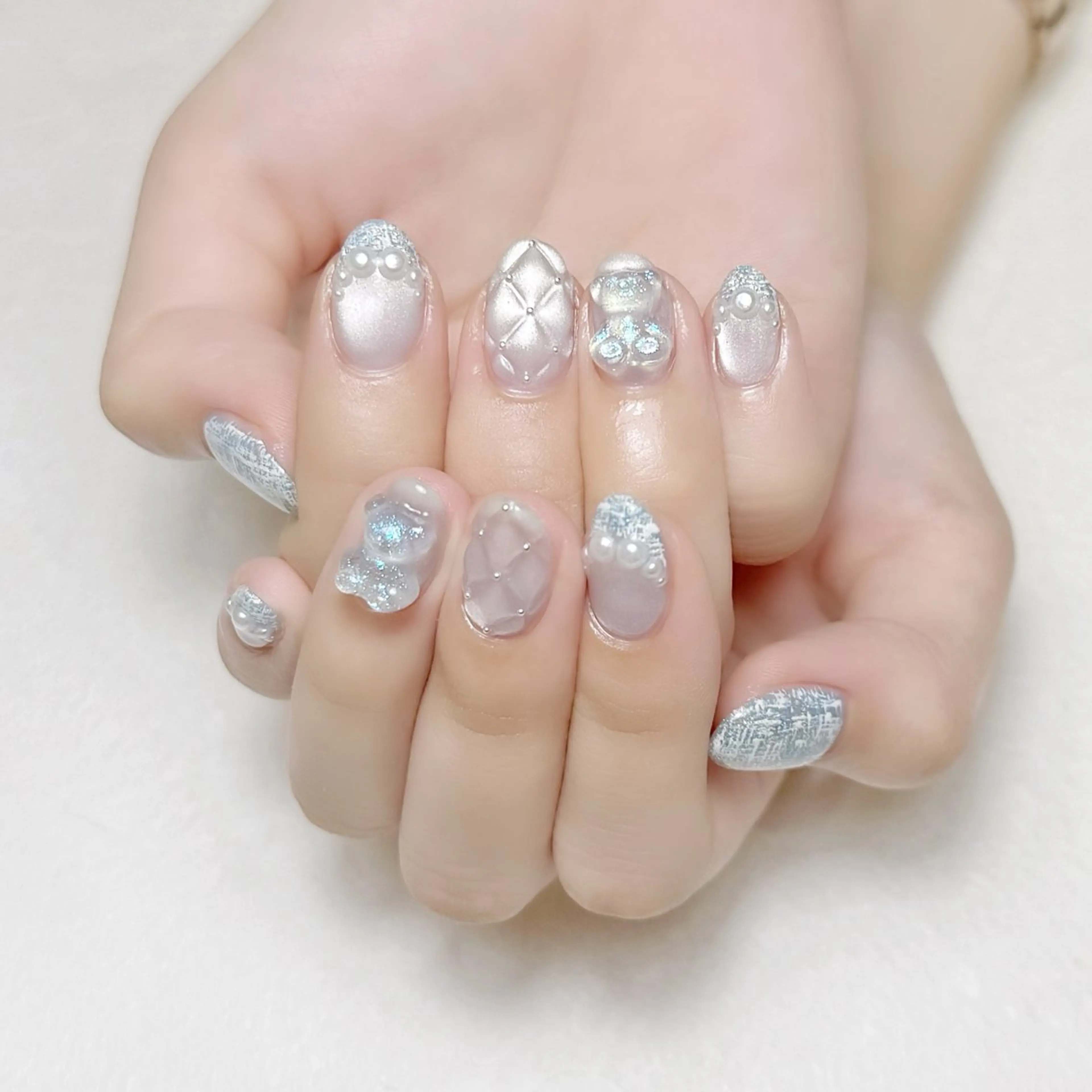 ネイル ブルー フレンチネイル マグネットネイル ツイードネイル ワンホンネイル rouse nail RISATOのネイルデザイン