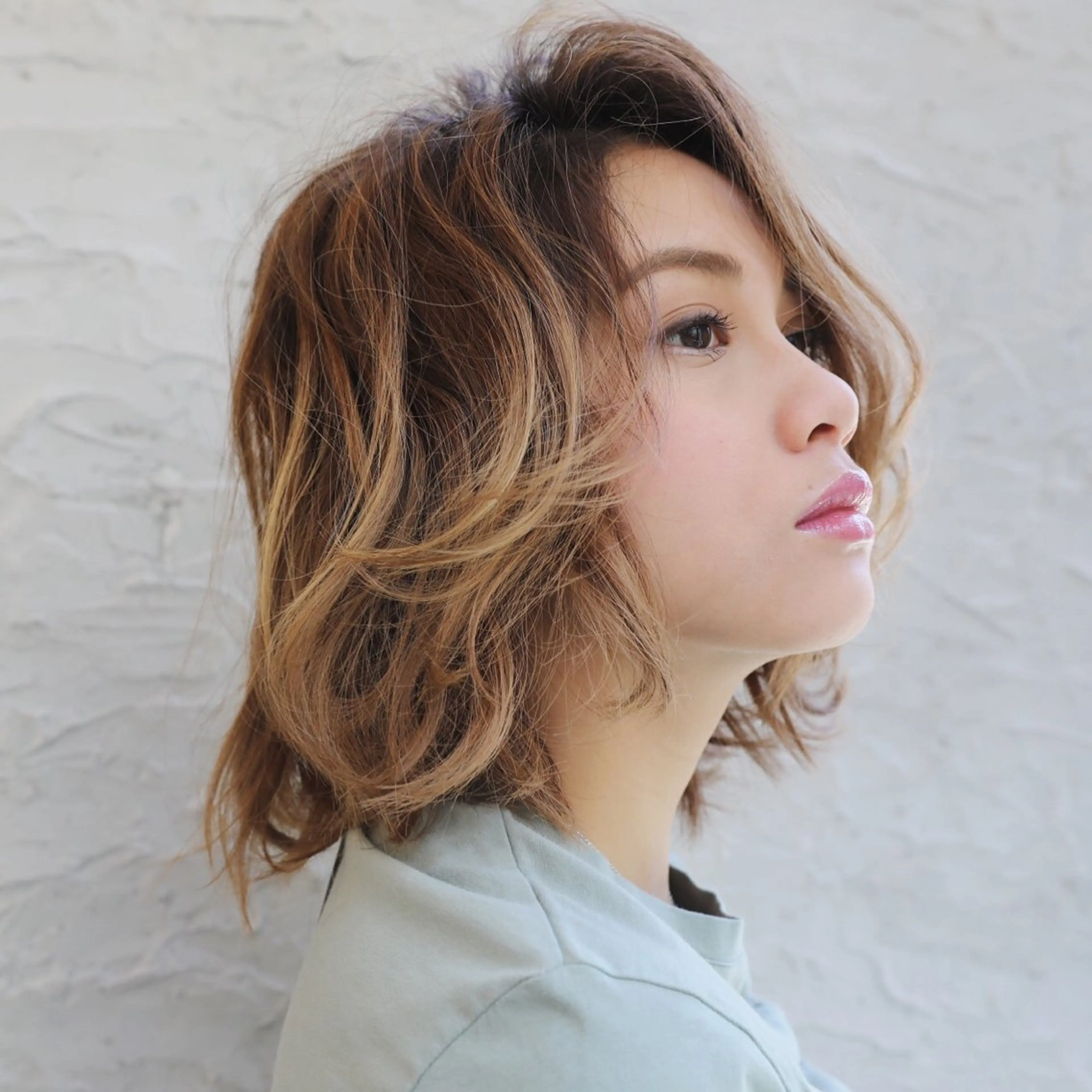 ミディアム ハイライト 髪質改善 小顔カット Endearing 銀座/レイヤーカットのヘアスタイル