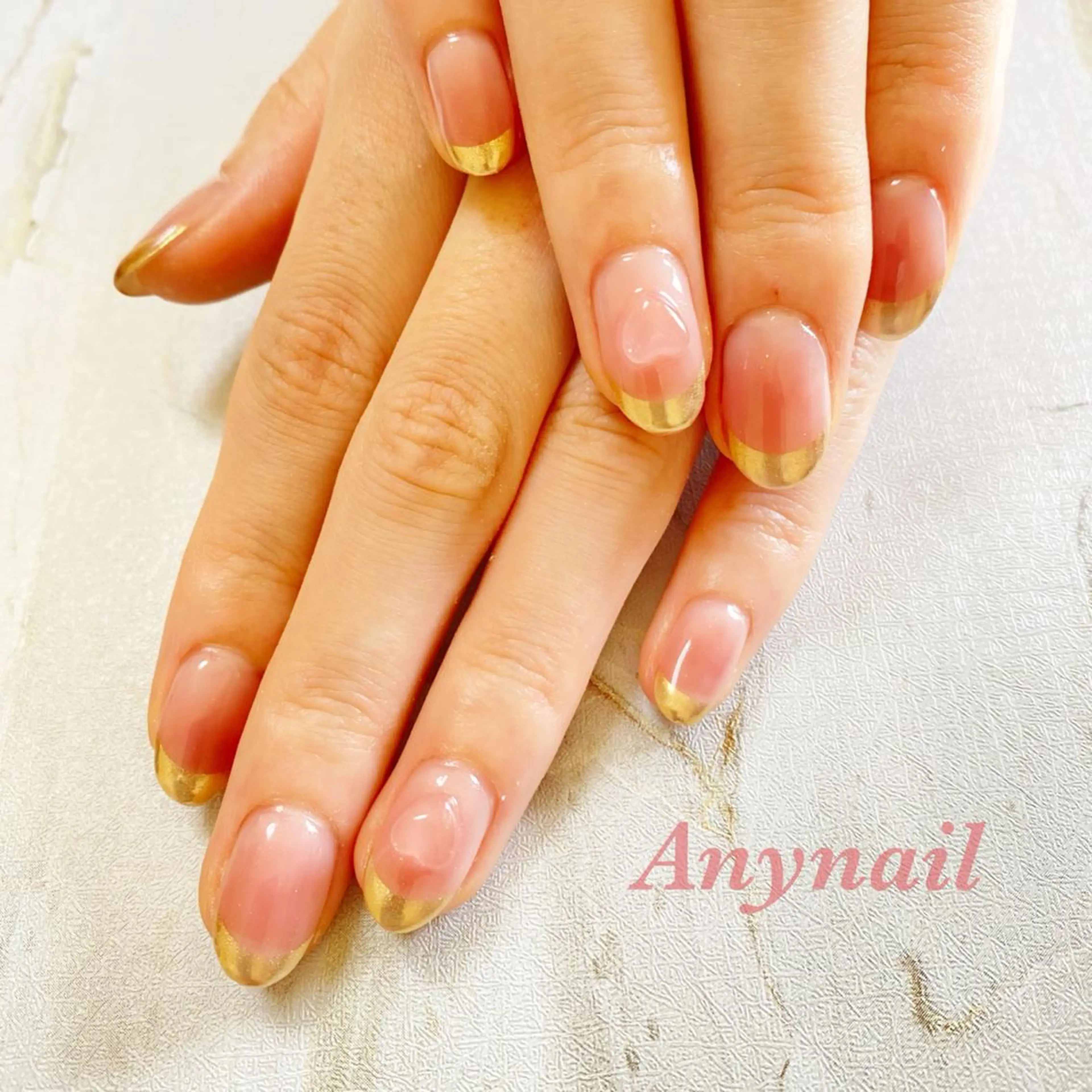 ネイル ブルー フレンチネイル ハート ミラーネイル オフィスネイル ハンドネイル 岩澤 恵子のネイルデザイン