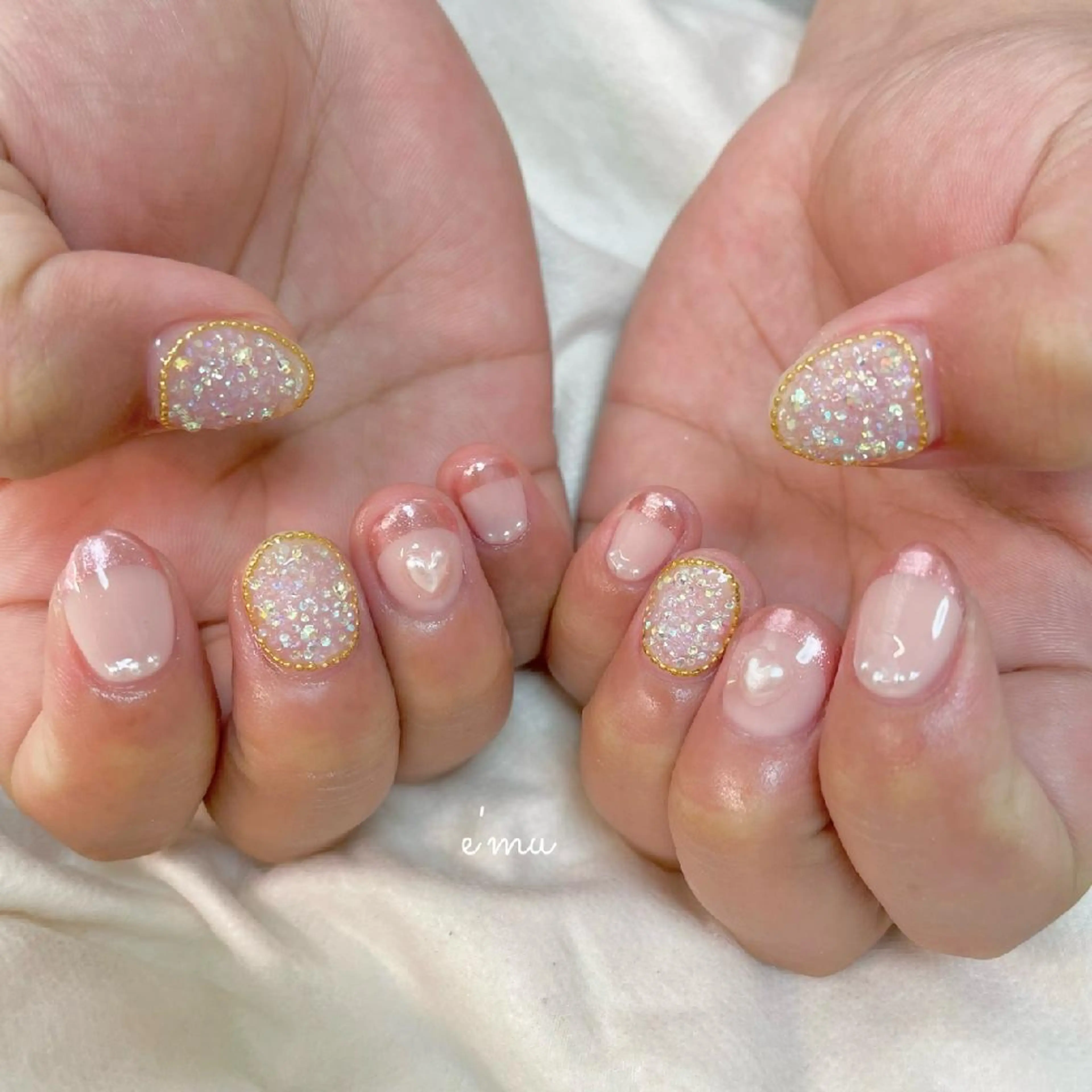 ネイル フレンチネイル ミラーネイル ピンク nail salon e'mu💐のネイルデザイン