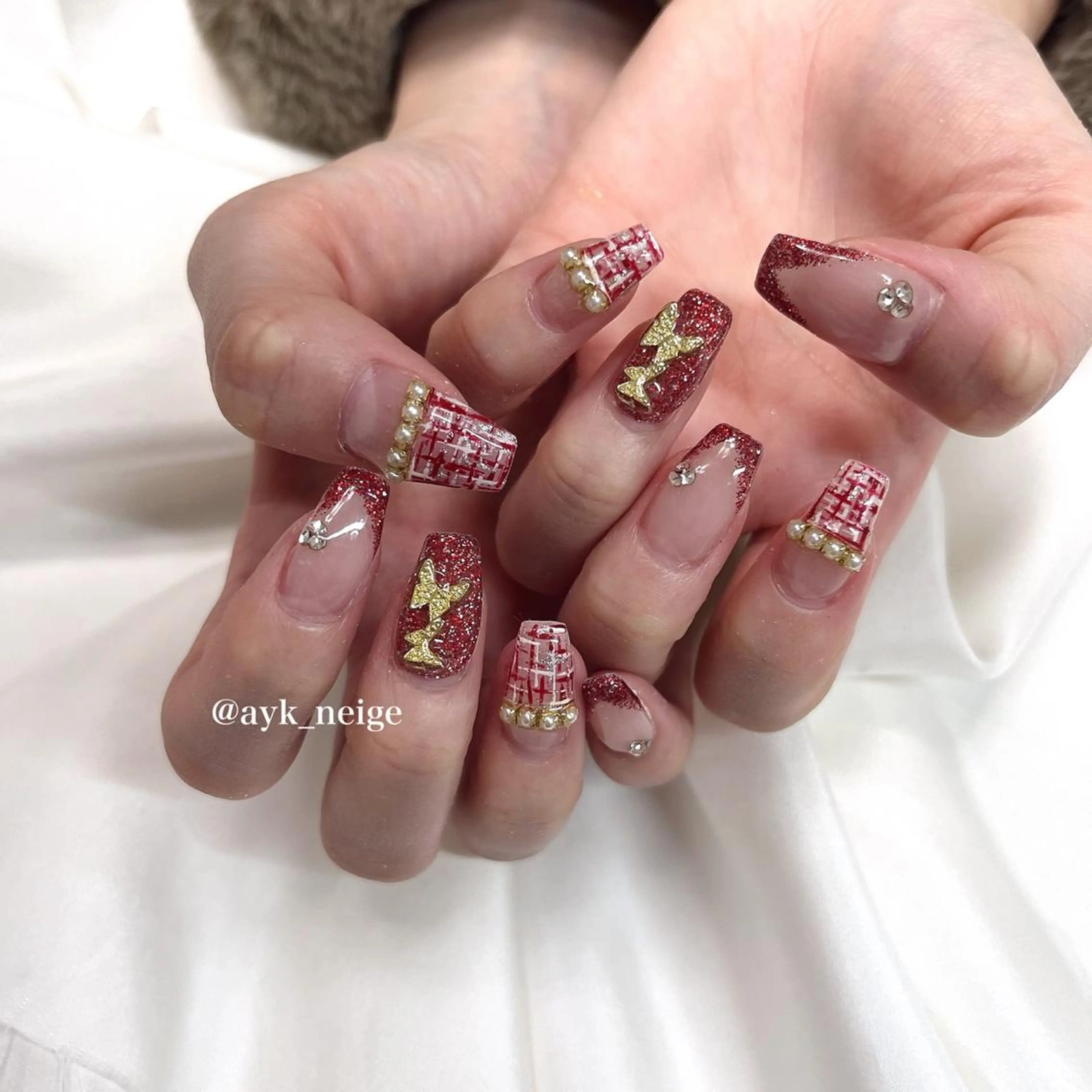 ネイル フットネイル フレンチネイル キラキラネイル 韓国ネイル ツイードネイル n'eige nail所属・大谷 綾香のネイルデザイン