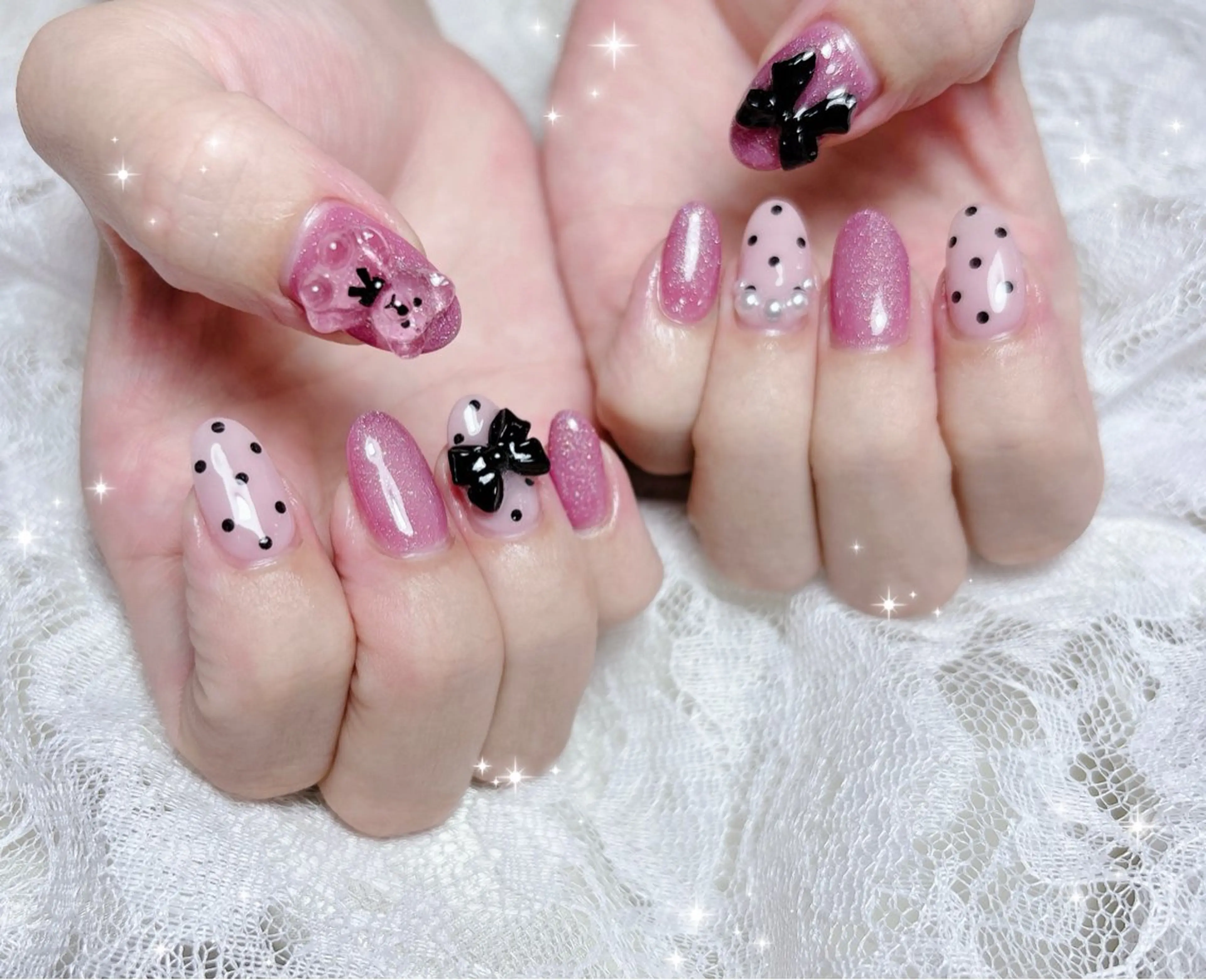 ネイル キラキラネイル ピンク ハンドネイル FLARE NAIL フレアネイルのネイルデザイン