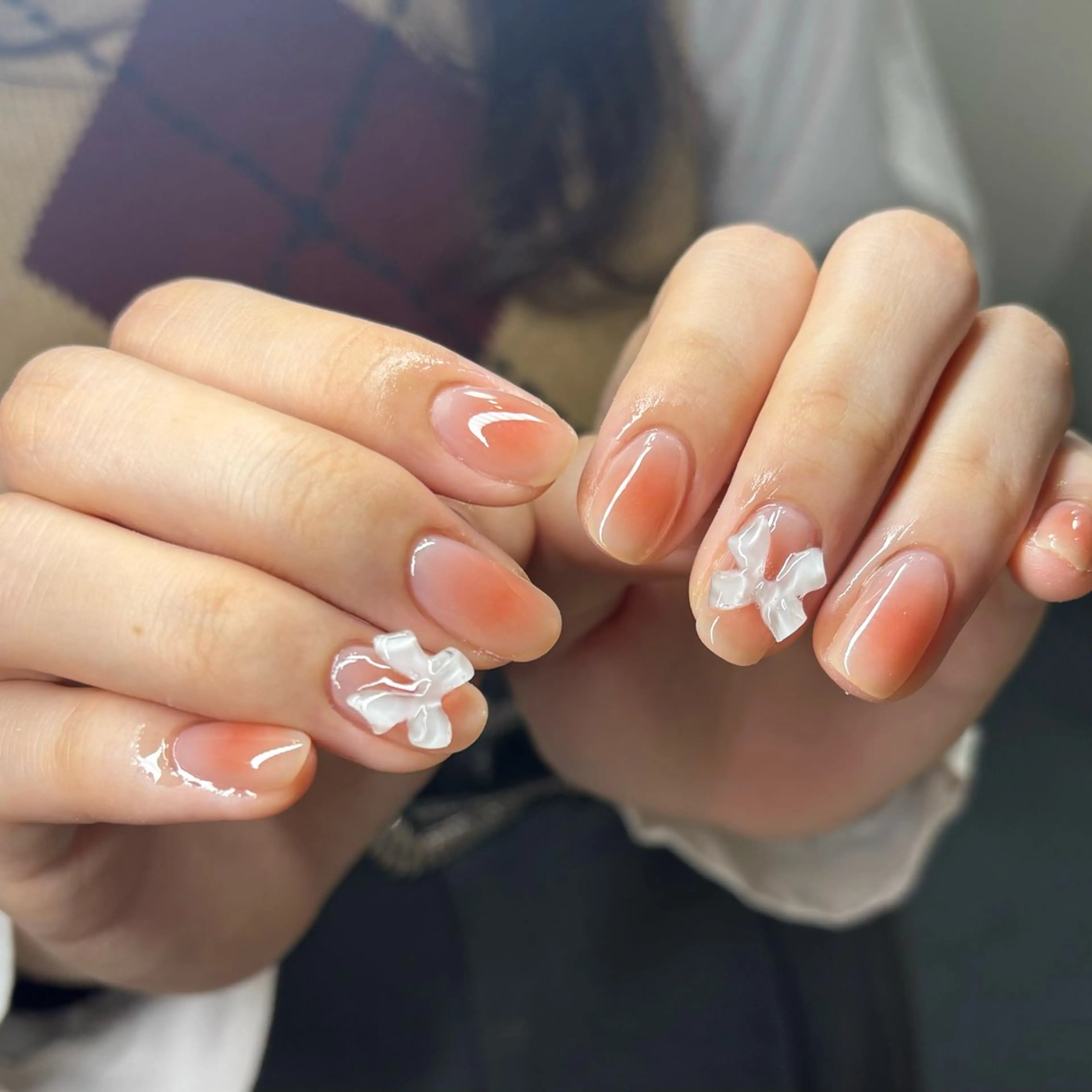 ネイル チークネイル リボン シンプルネイル ハンドネイル ハンドケア 🎀NAIL🎀 AI🪄︎︎◝✩のネイルデザイン