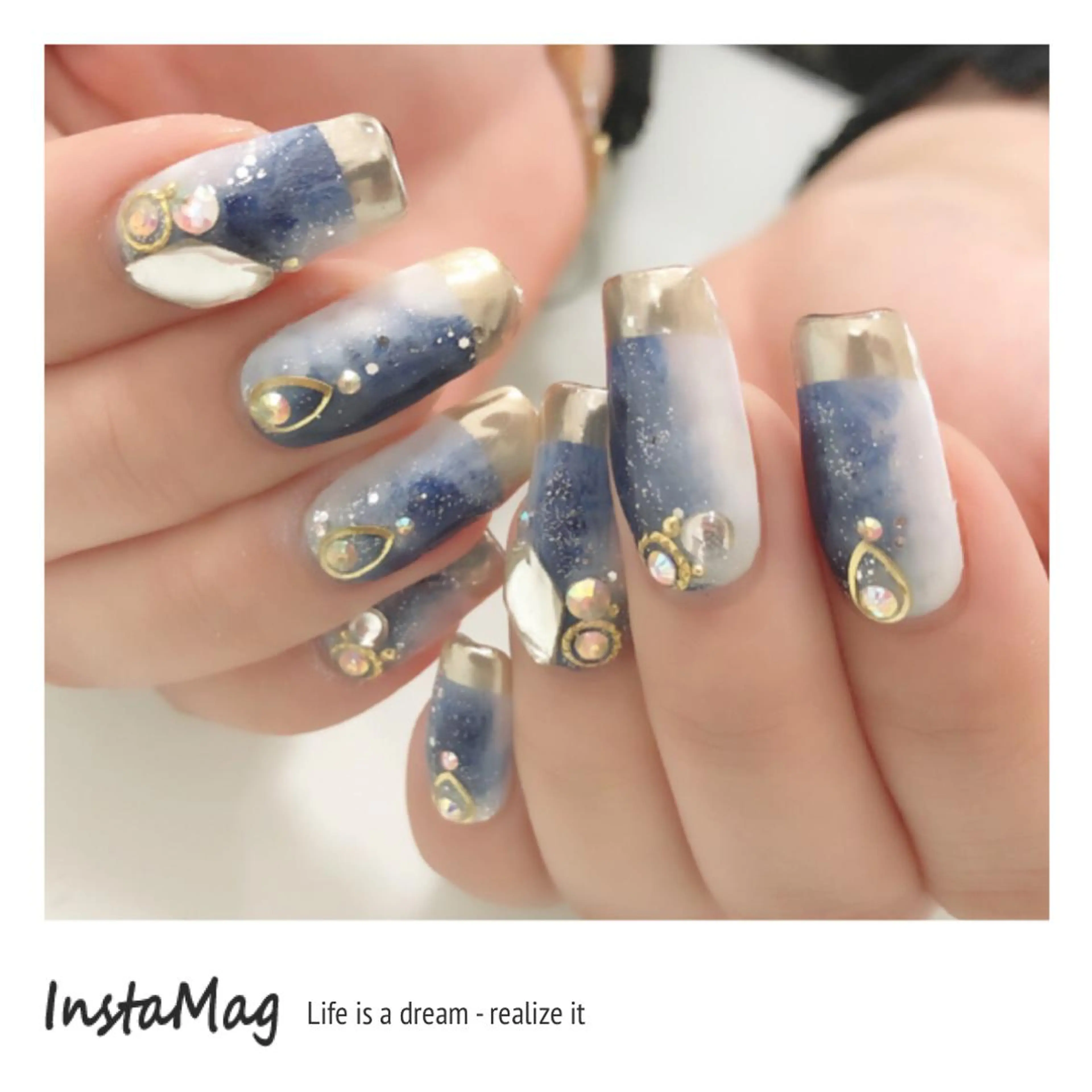 ネイル ブルー ジェルネイル 大理石ネイル(マーブル) 持ち込み スカルプネイル Azulsou 廣川愛のネイルデザイン