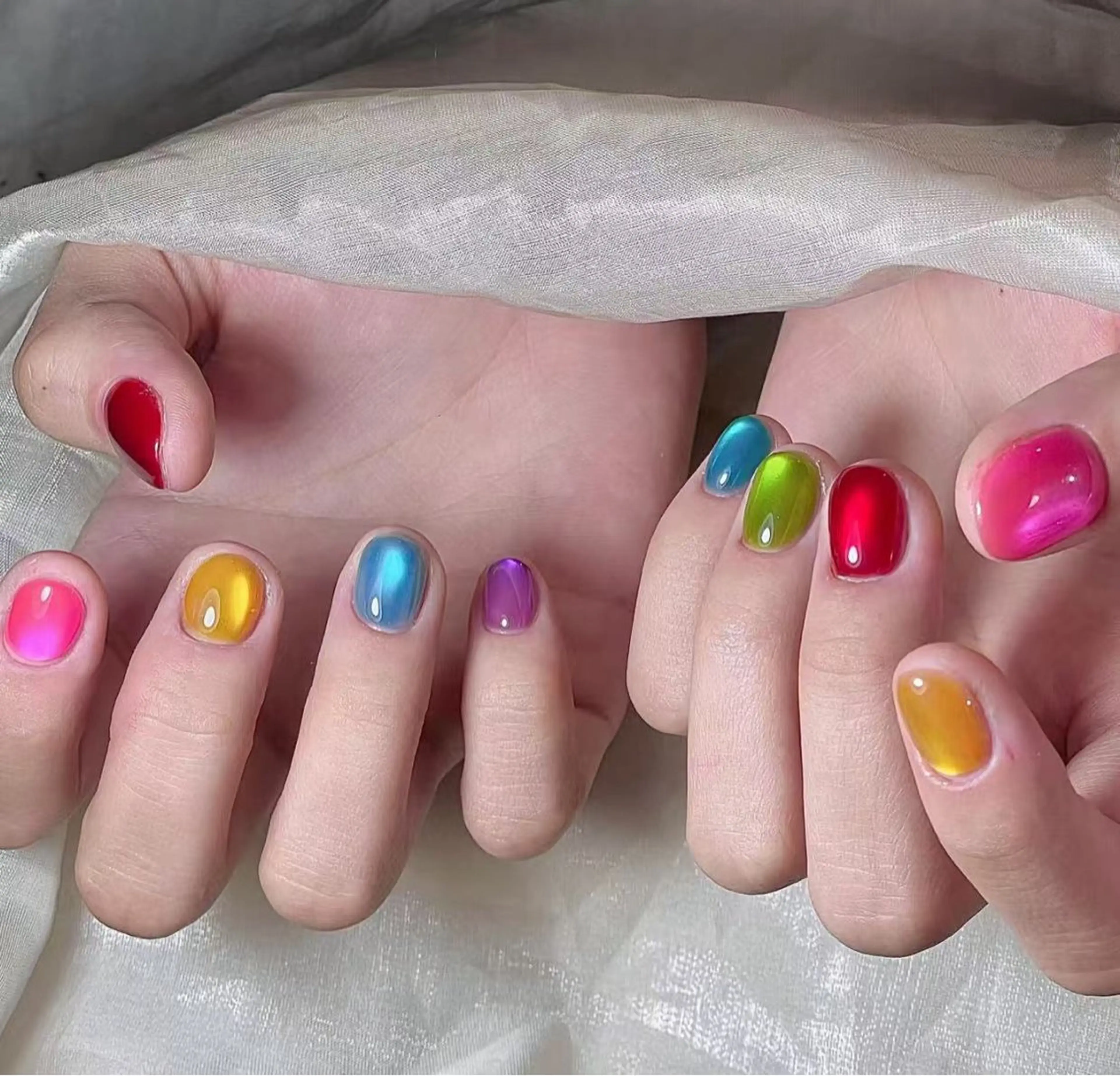 ネイル アートネイル オーロラネイル チークネイル フレンチネイル ガラスフレンチ 🎀セ リ🎀のネイルデザイン