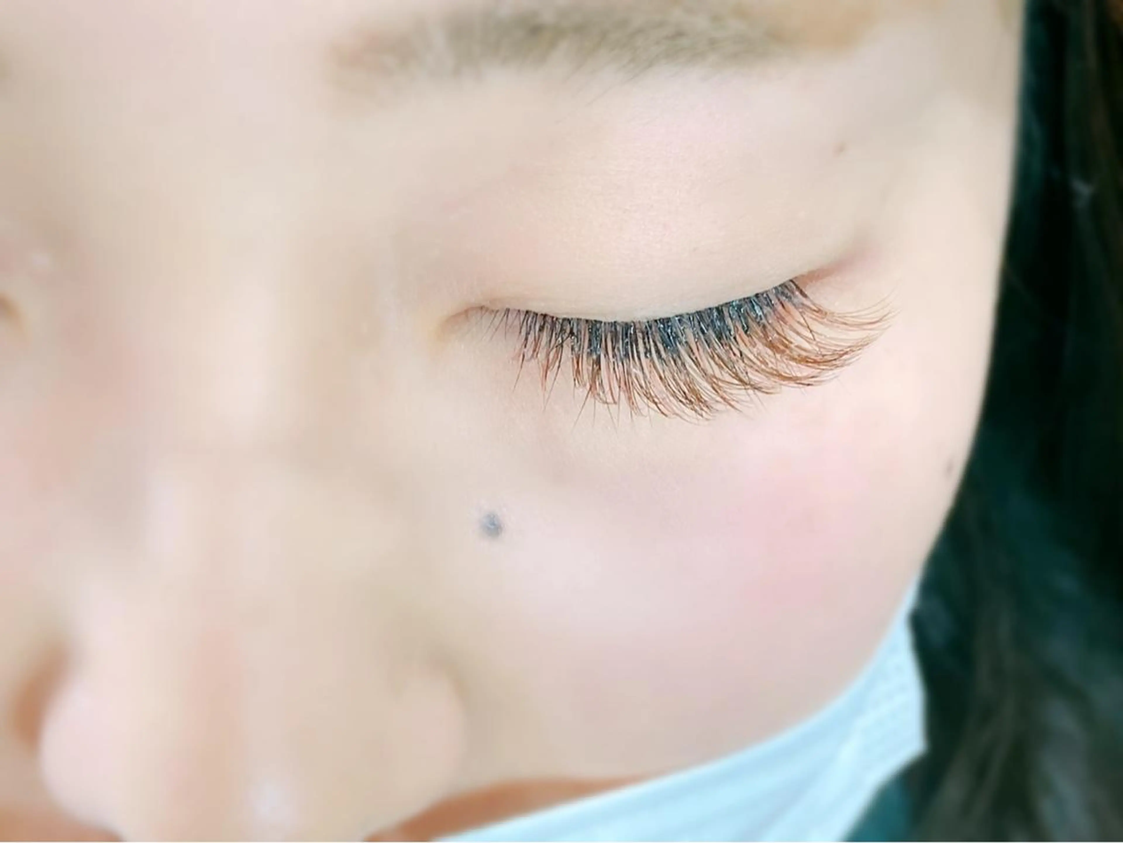 マツエク・マツパ カラーマツエク Dカール 目尻長め ボリュームラッシュ マツエク LASHIQ南堀江 奥優美のマツエク・マツパデザイン