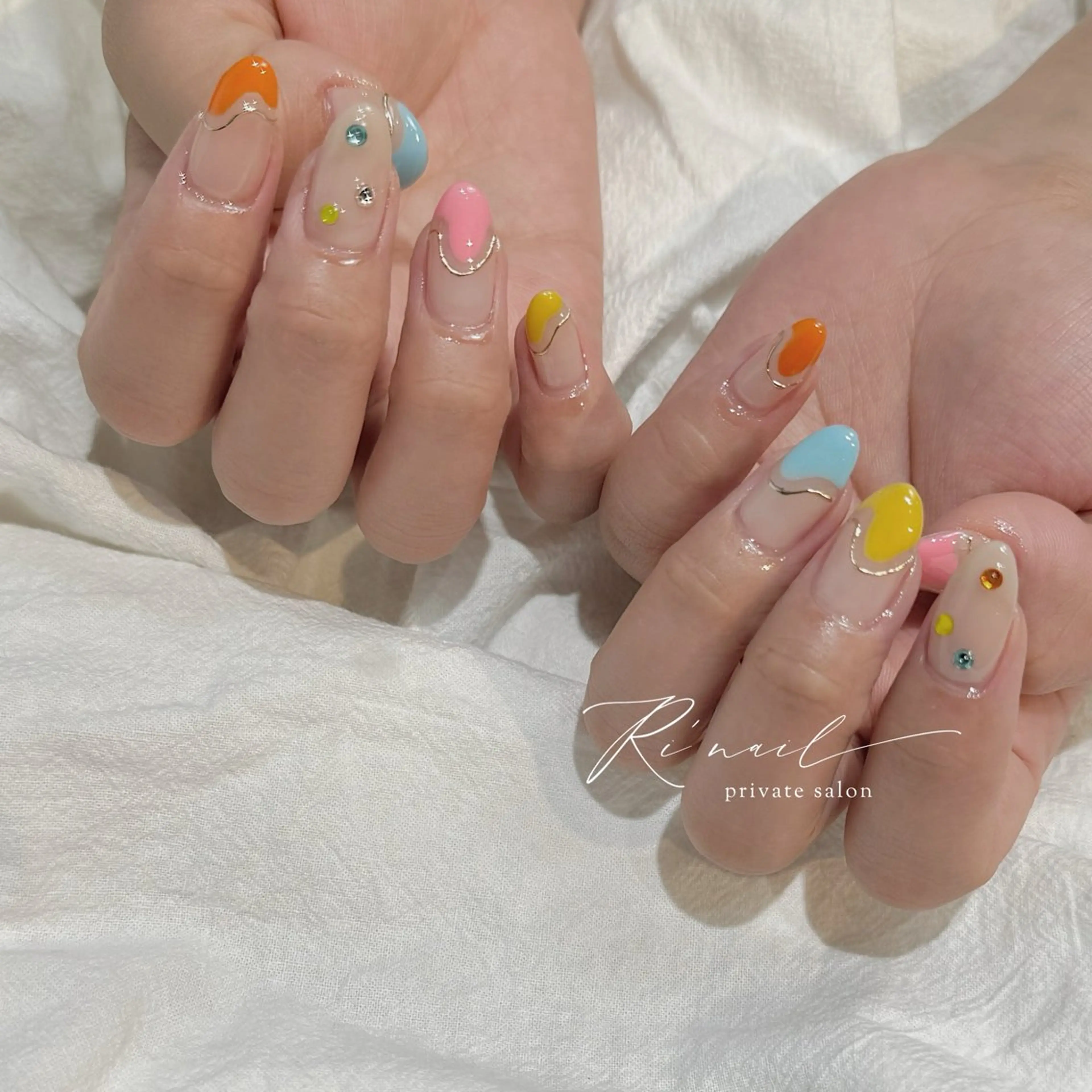 ネイル フレンチネイル ストーンネイル 夏ネイル ISHIWATA LINAのネイルデザイン