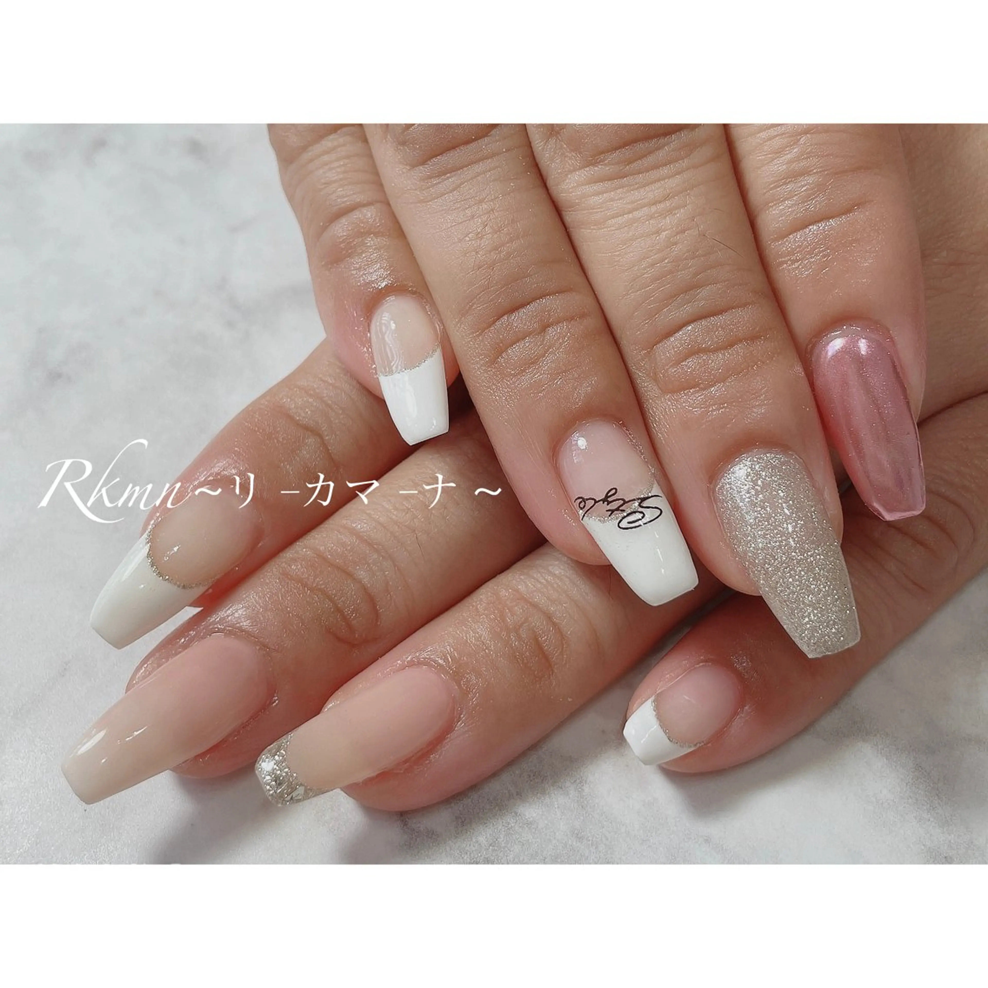 ネイル アートネイル フレンチネイル ミラーネイル 春ネイル ハンドネイル フットネイル ハンドケア Rkmn ~リ-カマ-ナ~のネイルデザイン