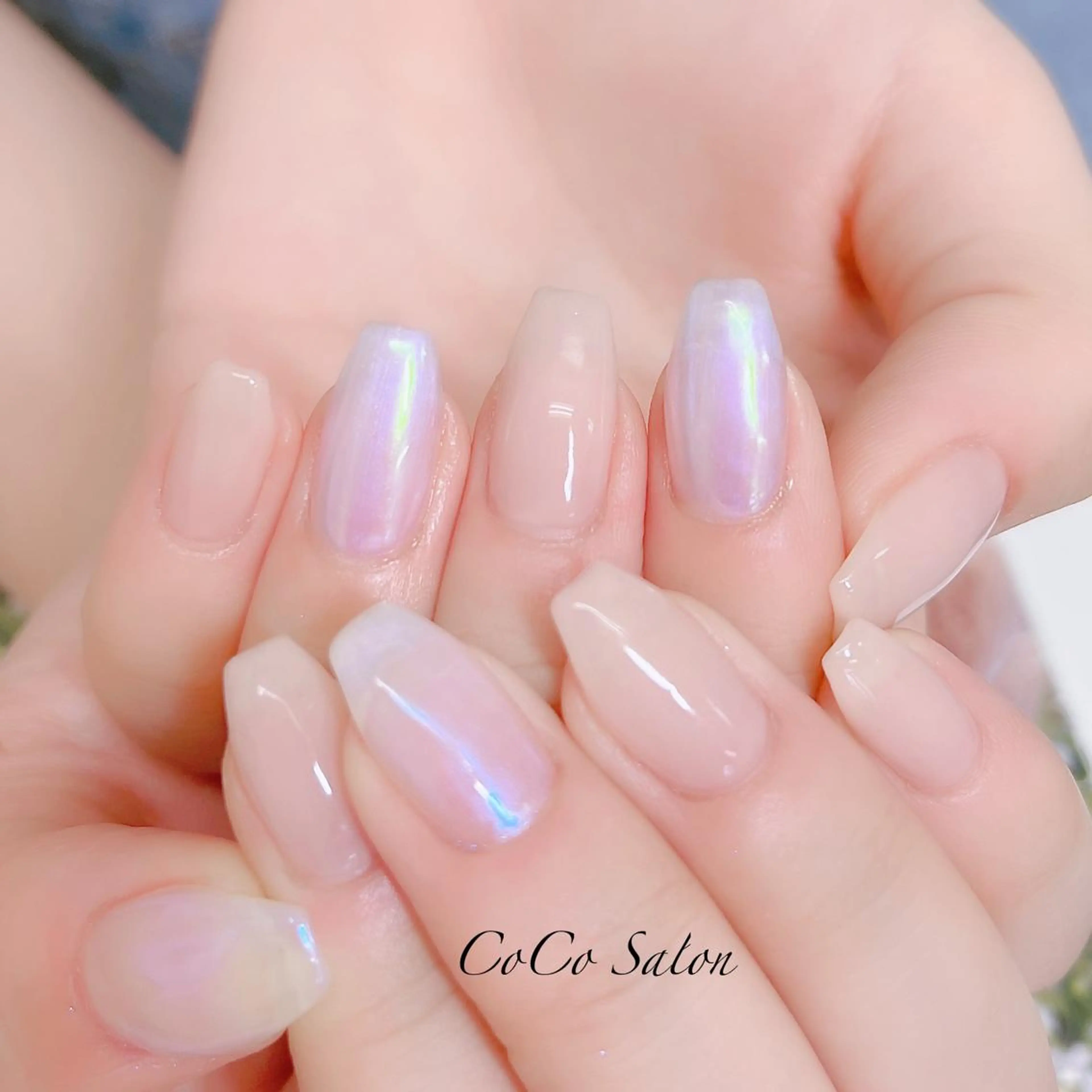 ネイル オーロラネイル 成人式 長さ出し ジェルネイル ミラーネイル ハンドネイル CoCoSalon ネイル/まつ毛予約のネイルデザイン