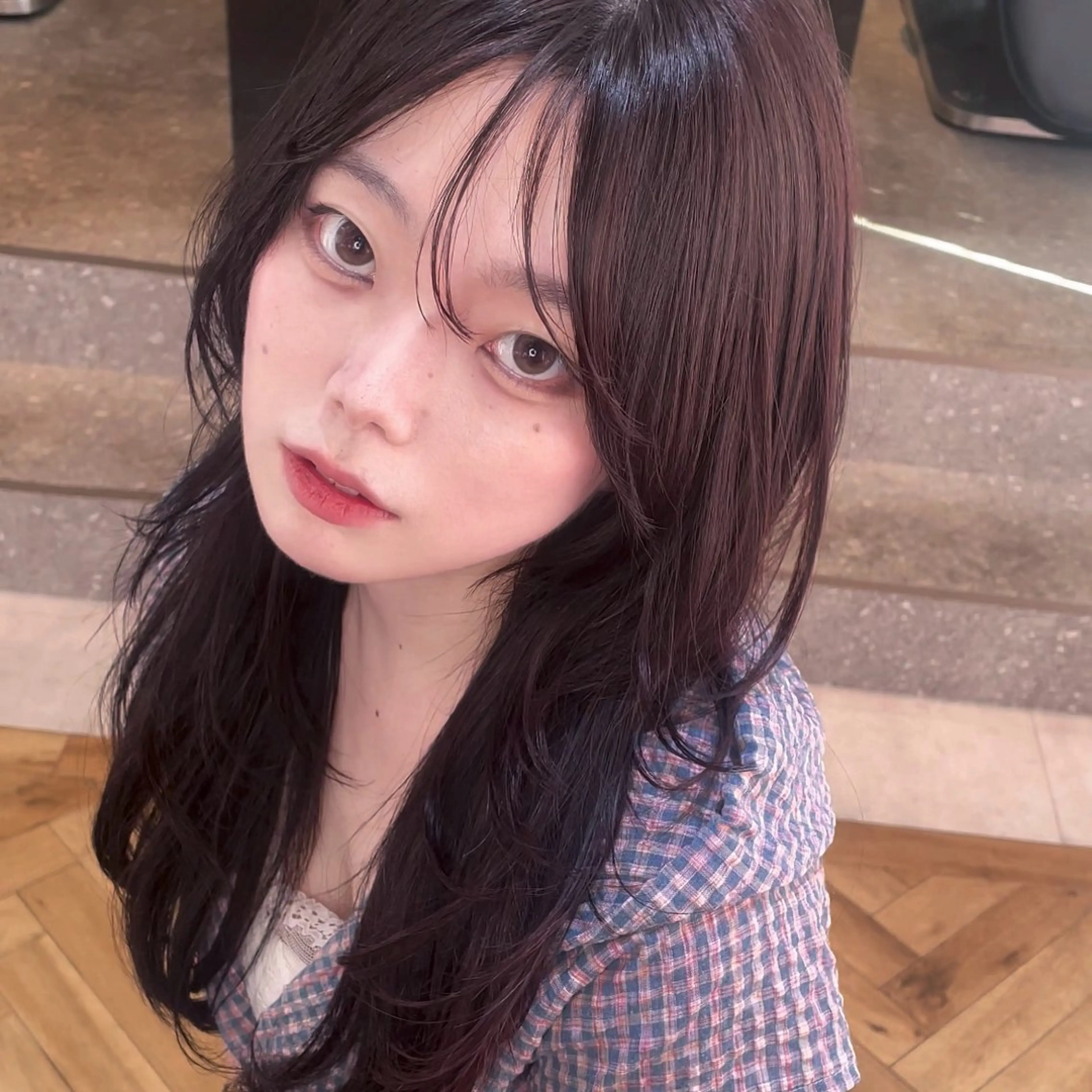 セミロング ケアカラー ハッシュカット ハイレイヤー 髪質改善 韓国風ヘア ハッシュカット🖤 レイヤー/透けカラーのヘアスタイル