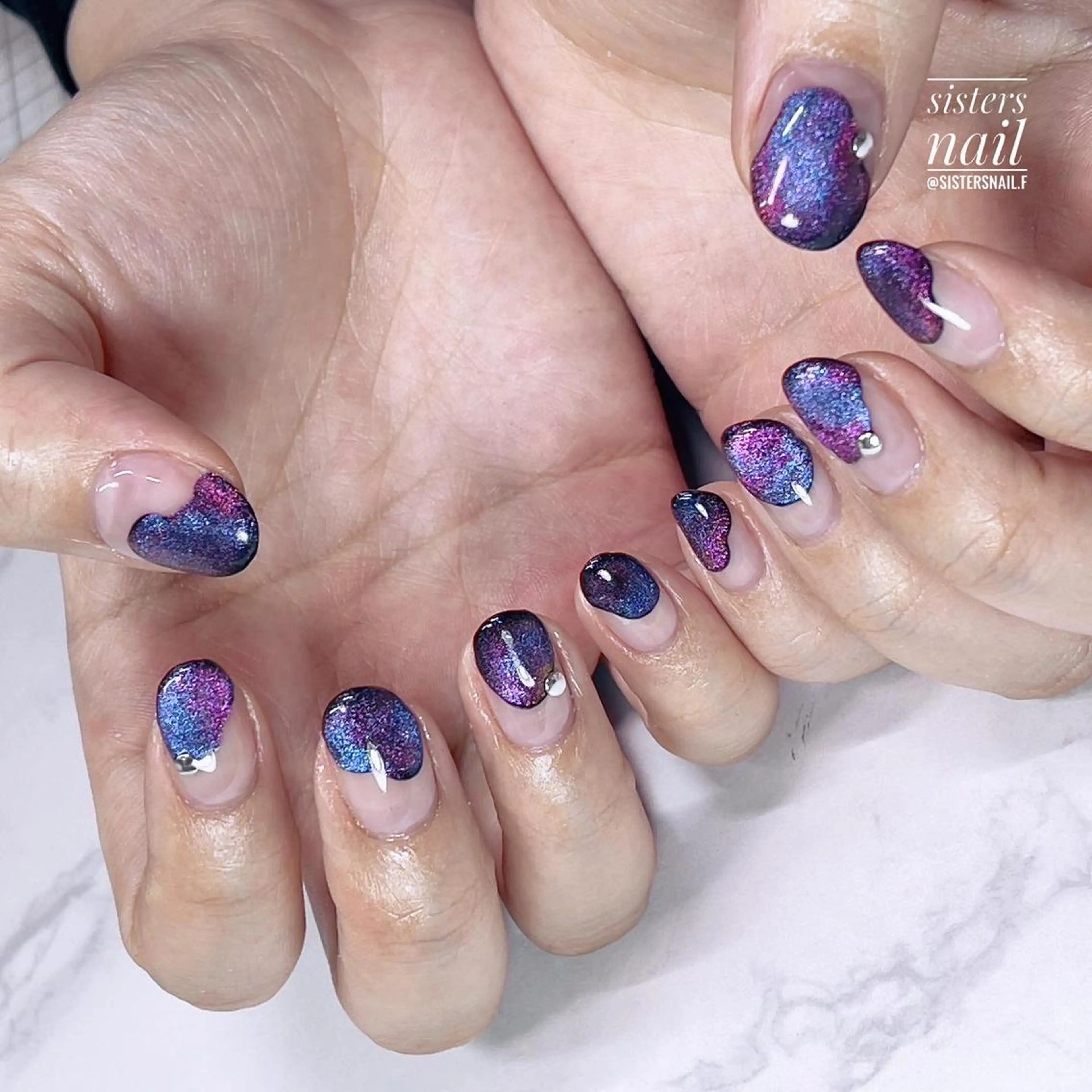 ネイル アートネイル フレンチネイル キラキラネイル マグネットネイル ニュアンスネイル sisters nail.fのネイルデザイン